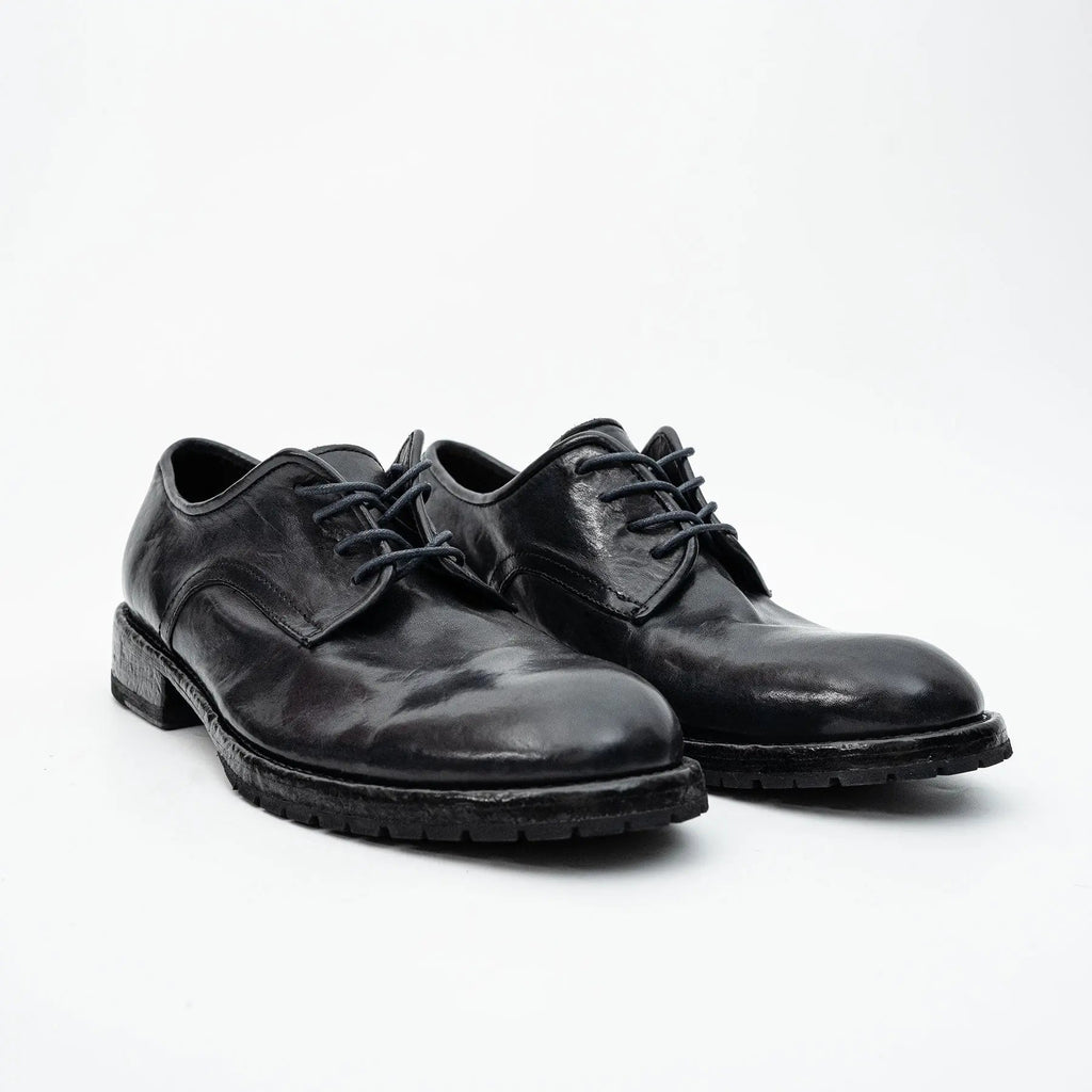 Black Washed Leather Plain Derby
