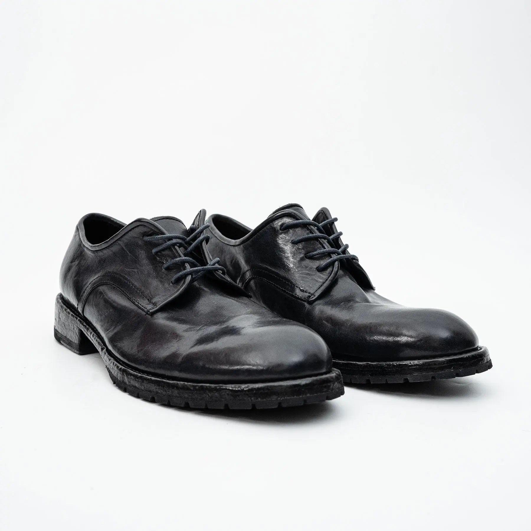 Black Washed Leather Plain Derby