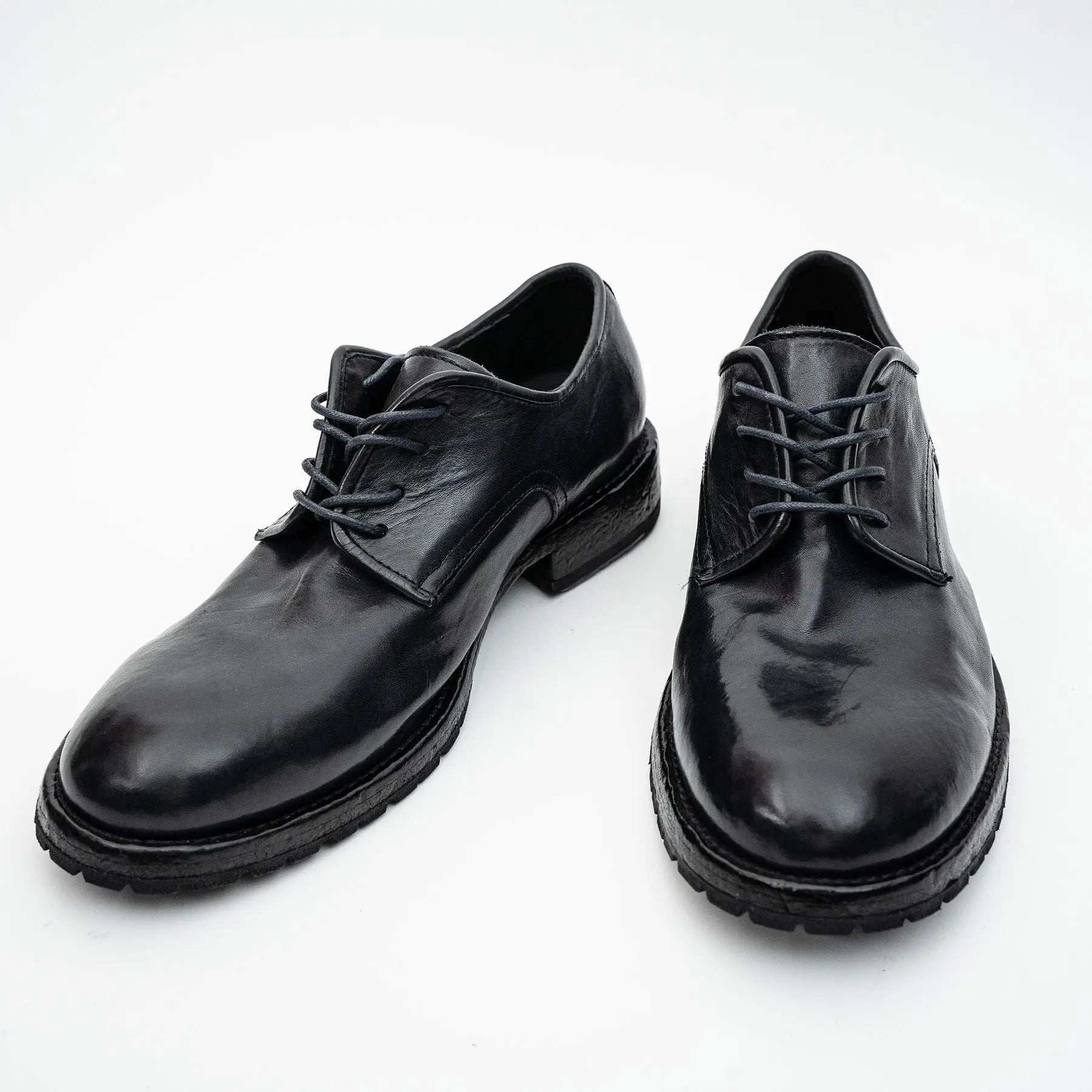 Black Washed Leather Plain Derby
