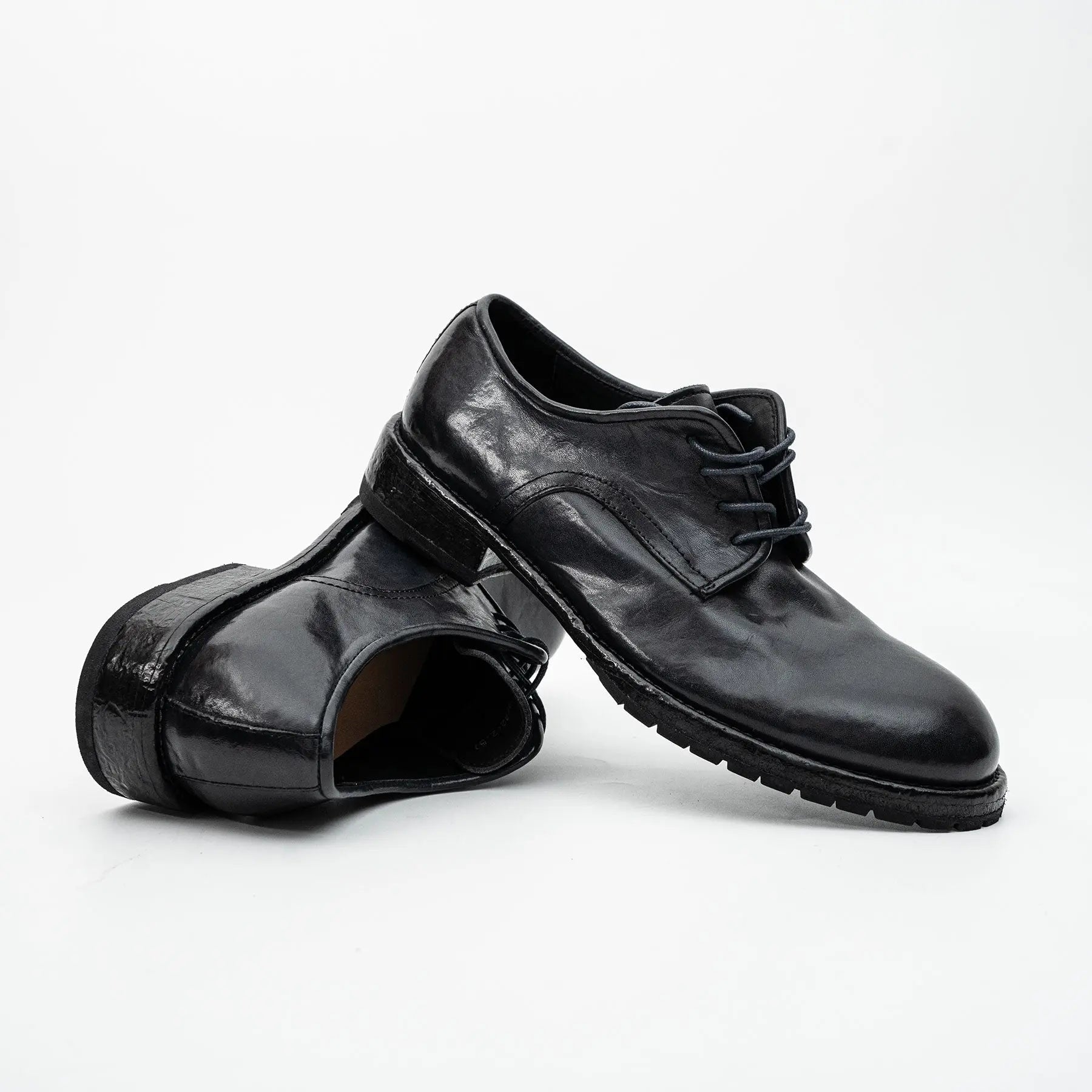 Black Washed Leather Plain Derby