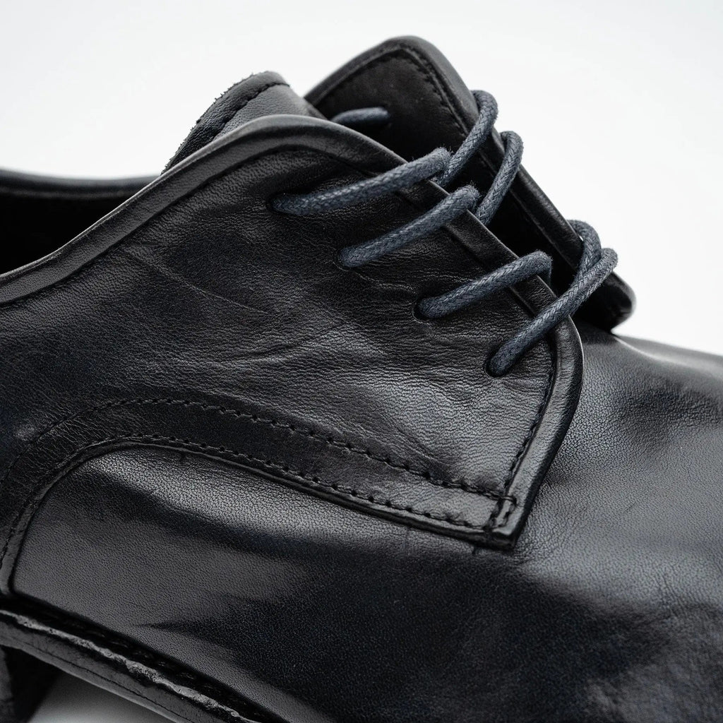 Black Washed Leather Plain Derby