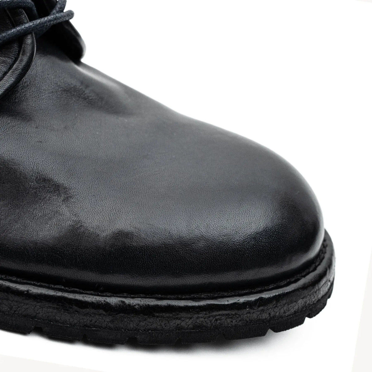Black Washed Leather Plain Derby