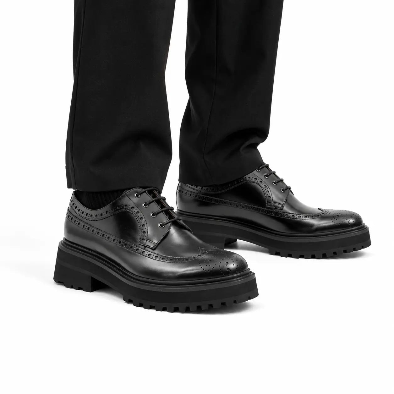 Black Wingtip Derby with Lug Sole