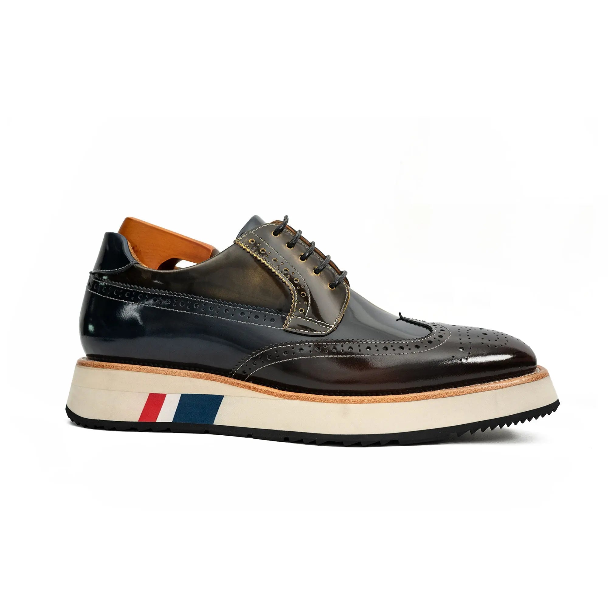 Navy Brogue Derby with Contrast Sole