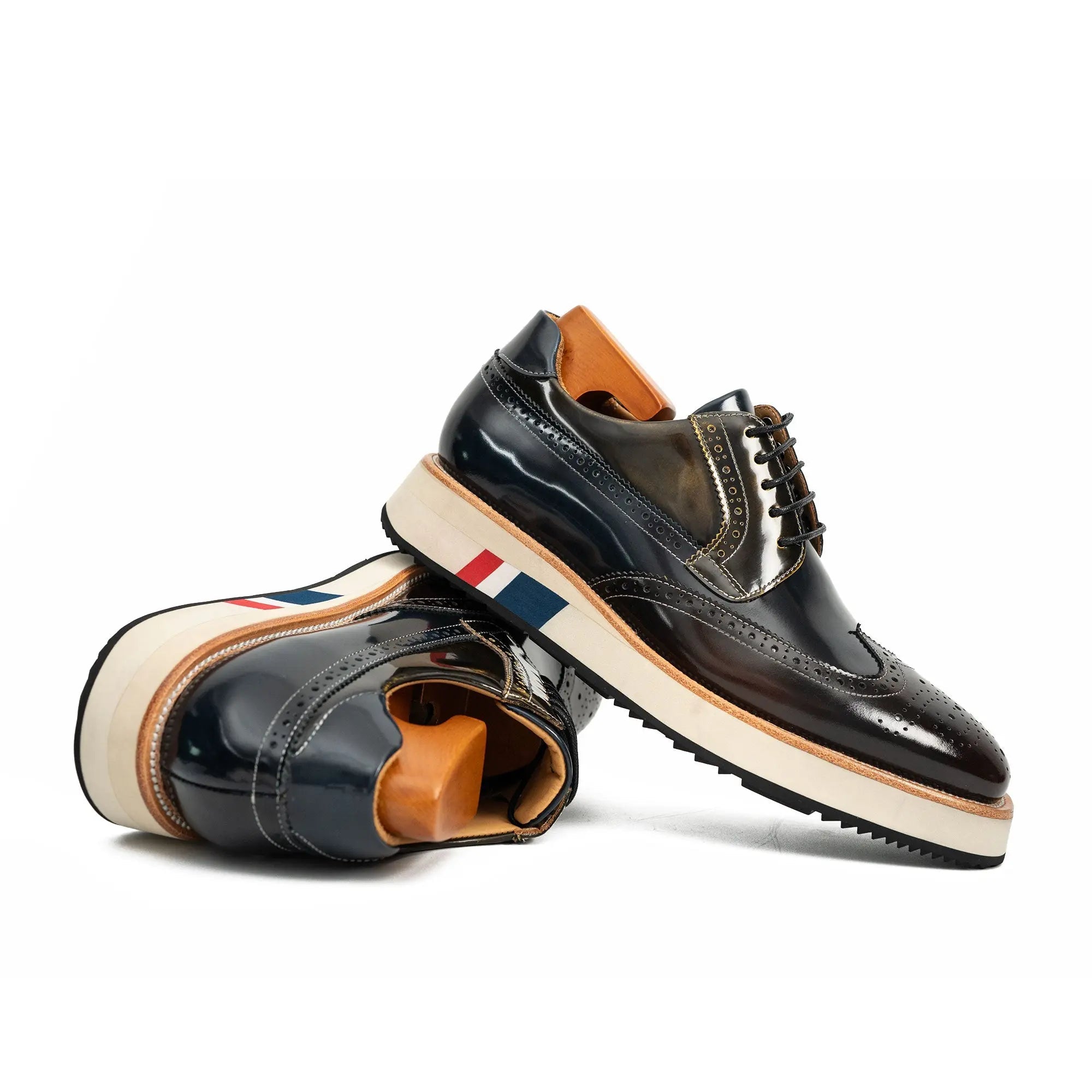 Navy Brogue Derby with Contrast Sole