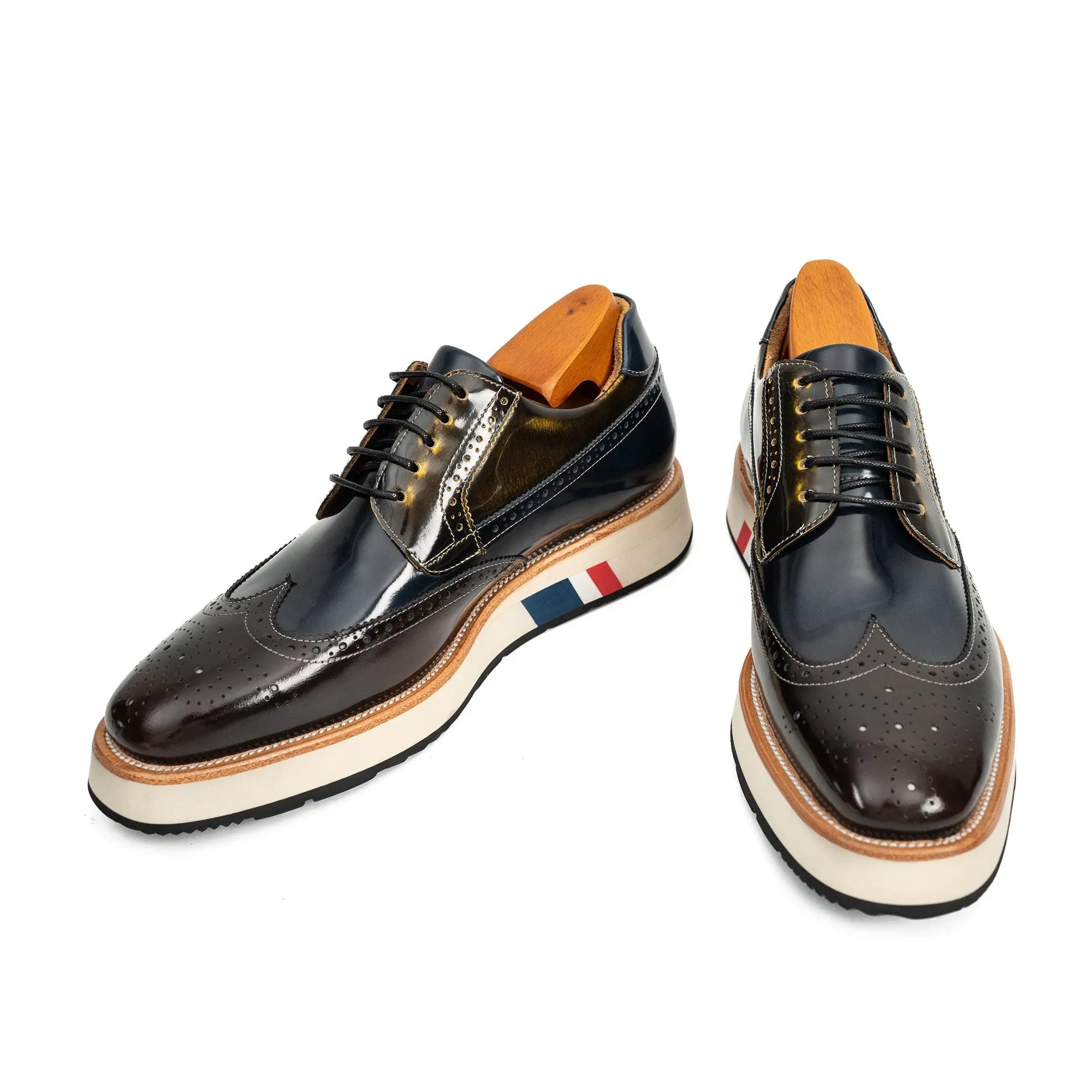 Navy Brogue Derby with Contrast Sole