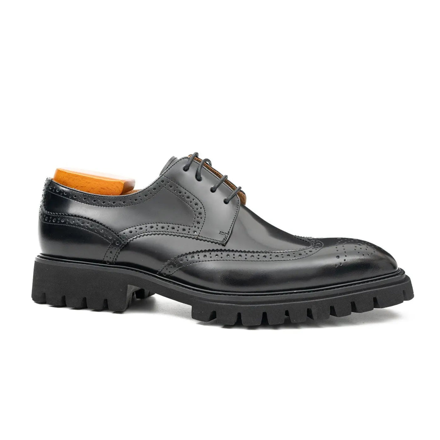 Black Brogue Derby Shoes with Lug Sole