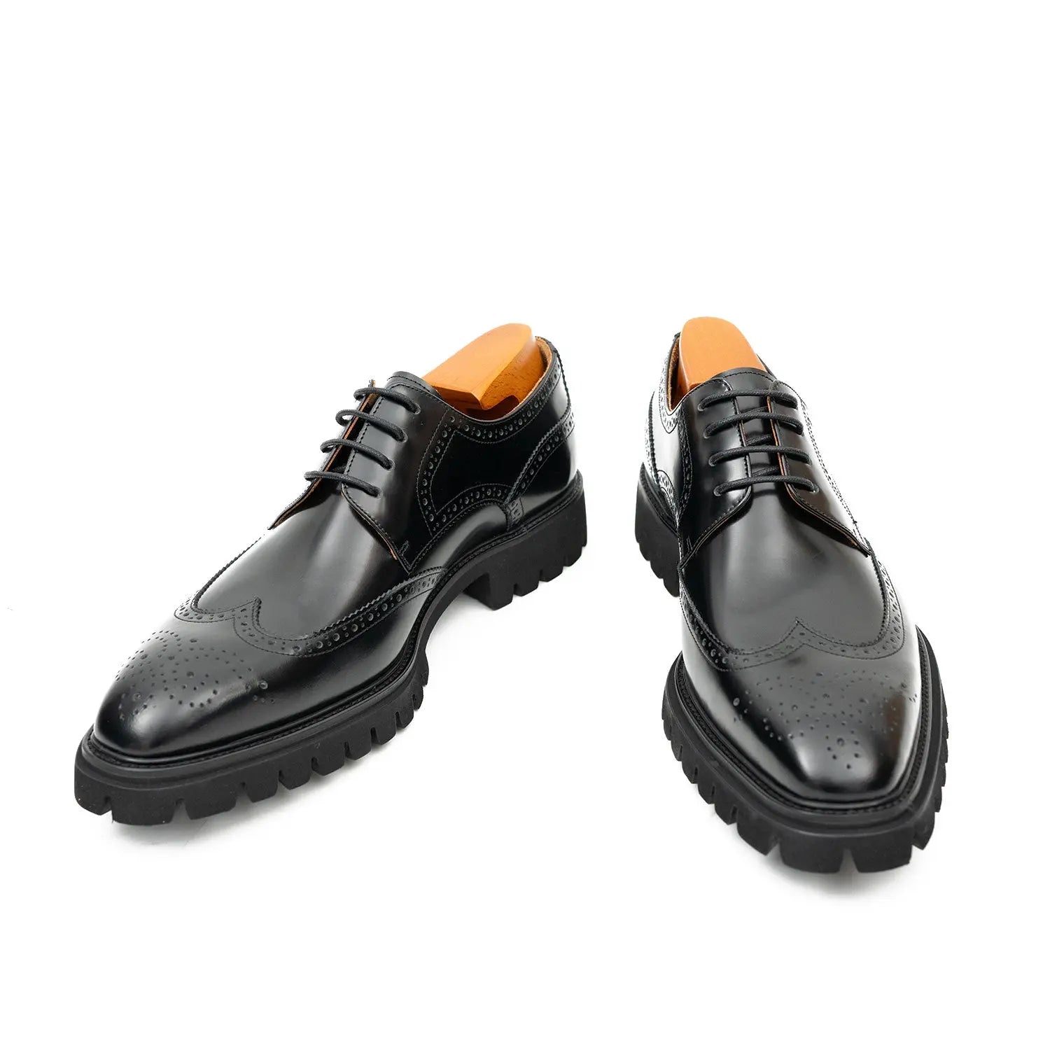 Black Brogue Derby Shoes with Lug Sole