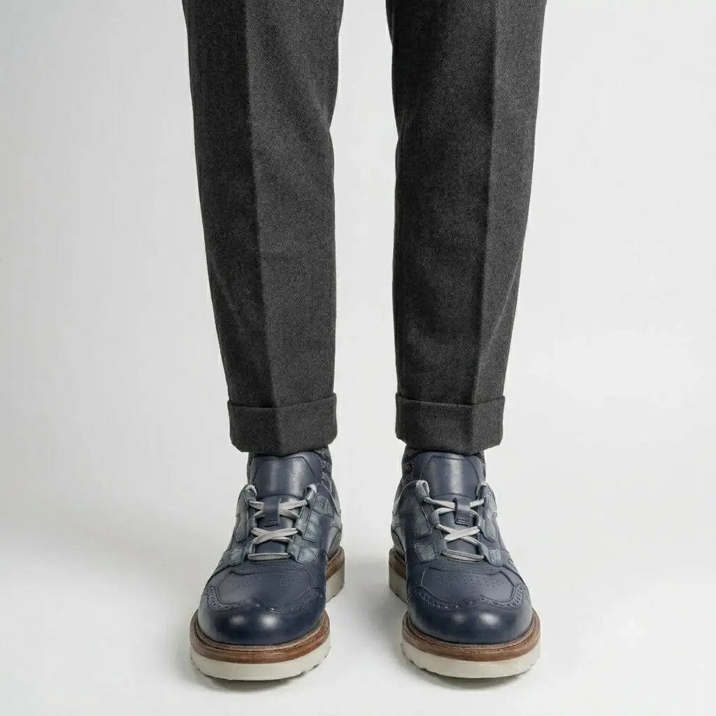 Blue Brogue Casual Shoes with White Sole
