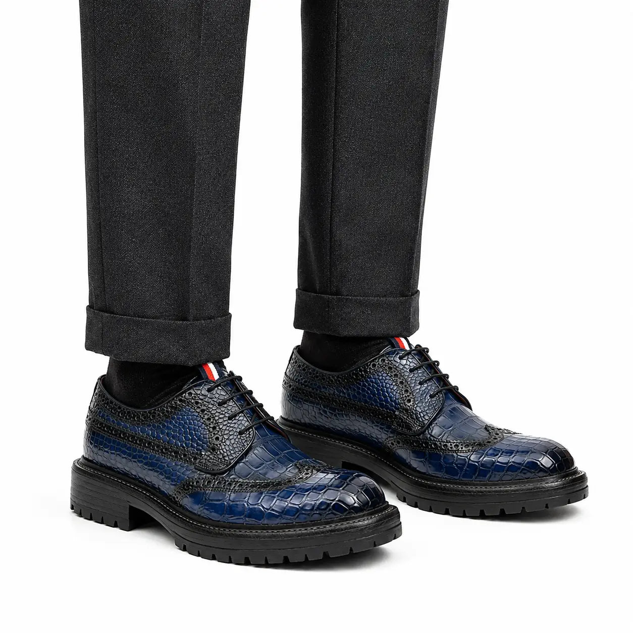 Blue Crocodile Lug Derby Shoes