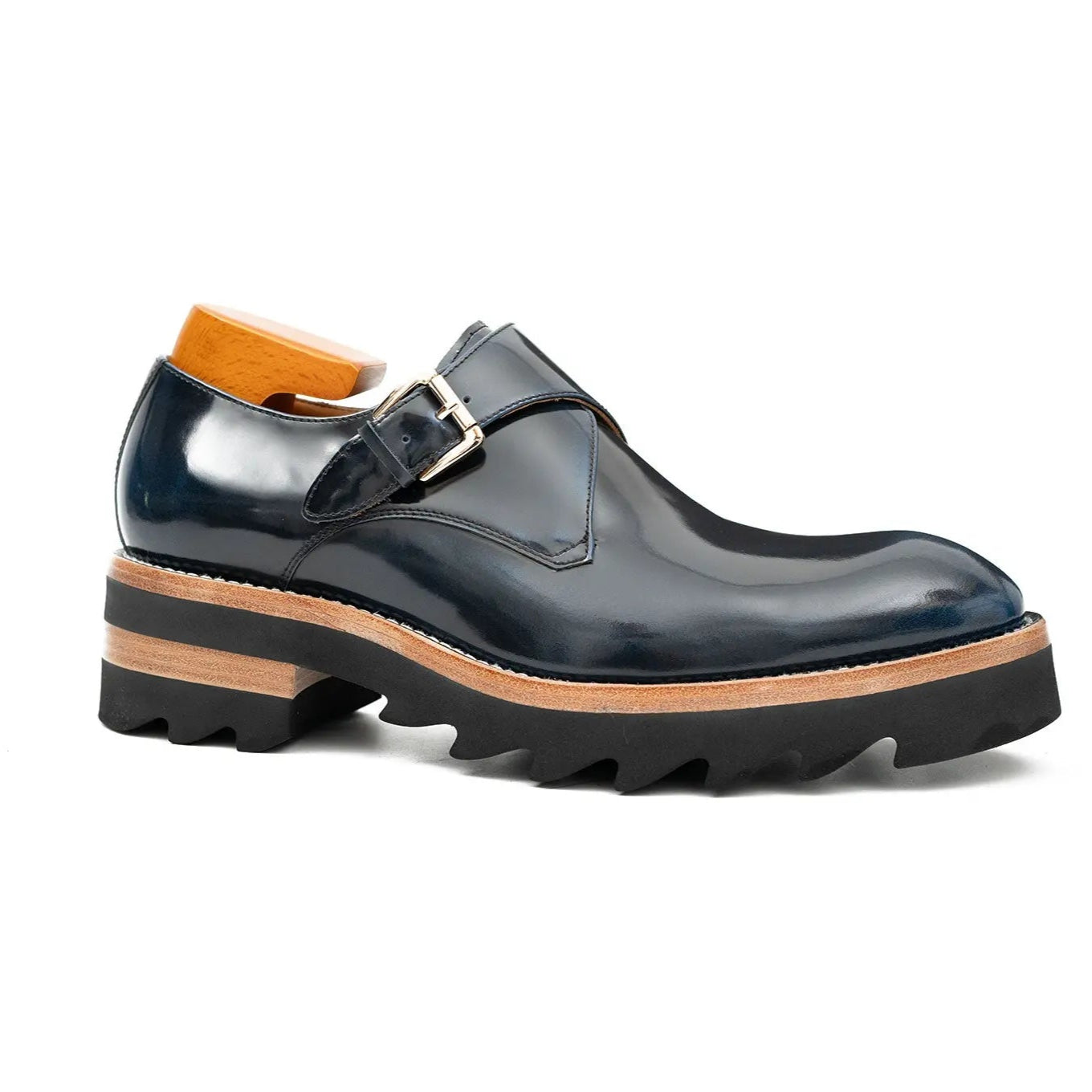 Navy Single Monk Lug Sole Shoe