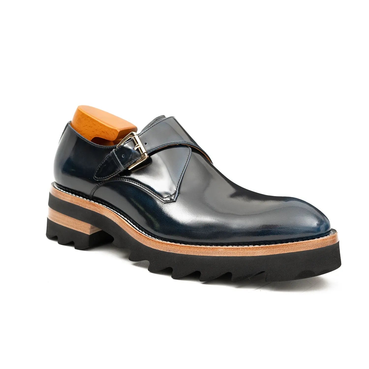 Navy Single Monk Lug Sole Shoe
