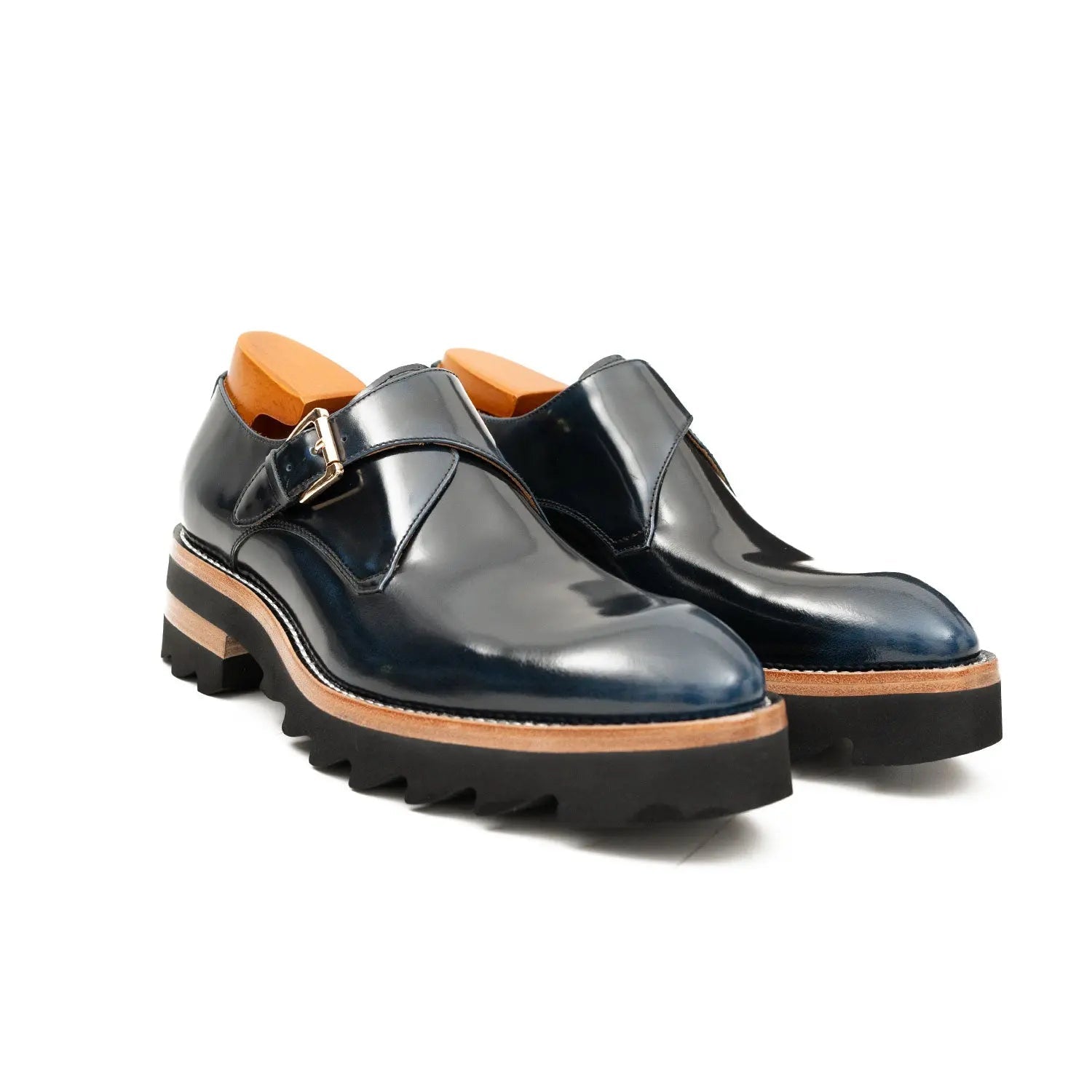 Navy Single Monk Lug Sole Shoe