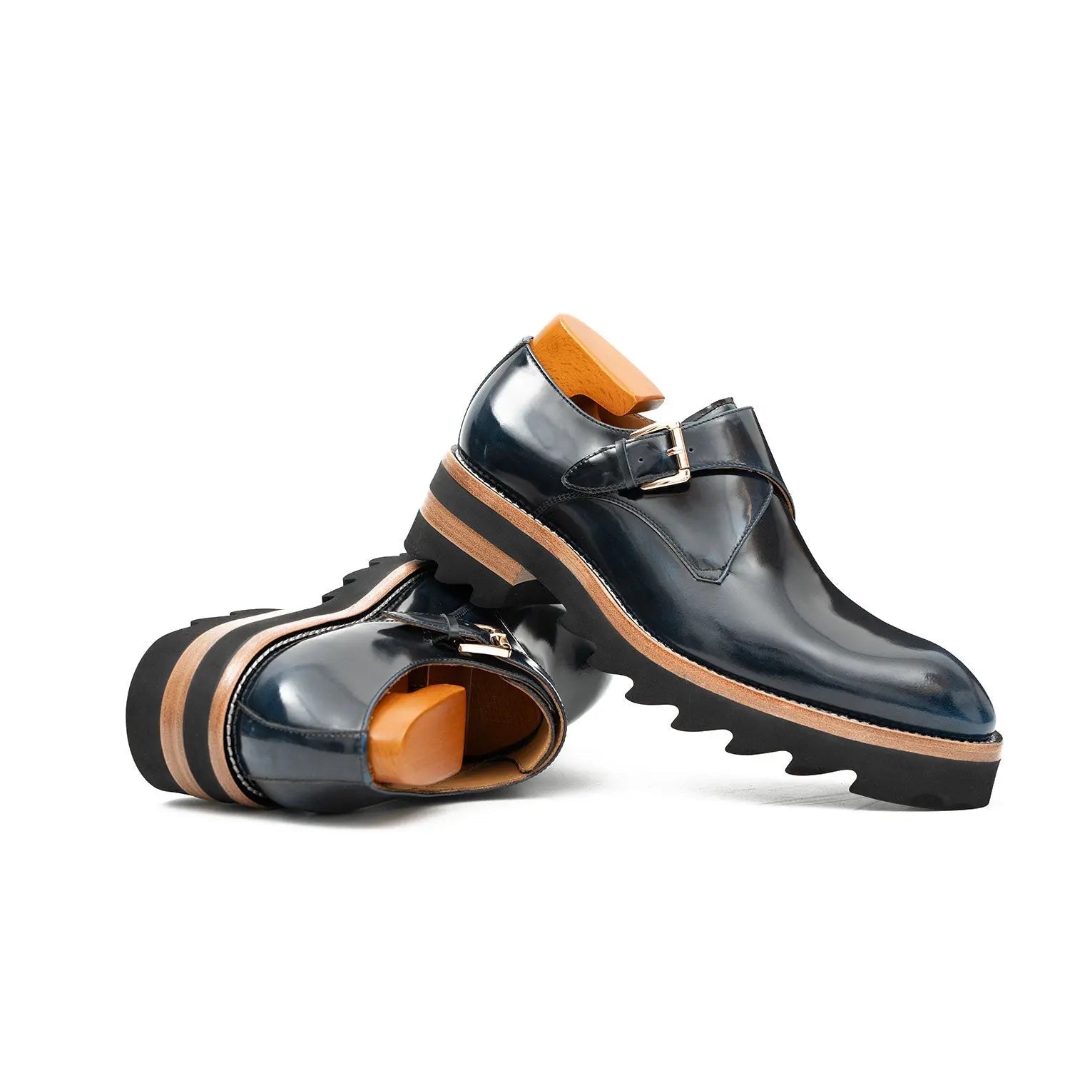 Navy Single Monk Lug Sole Shoe