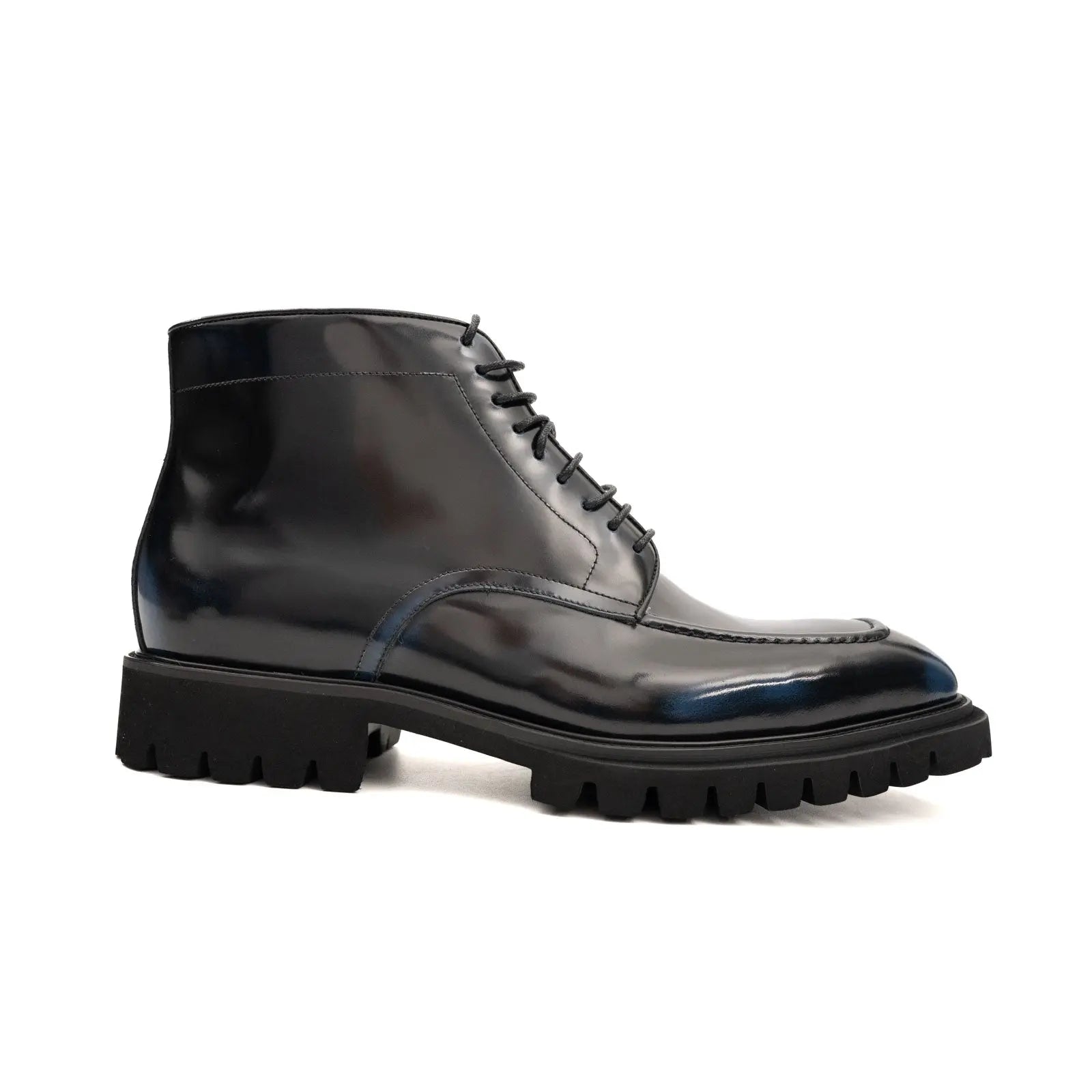 Black Apron-Toe Lace-Up Boots