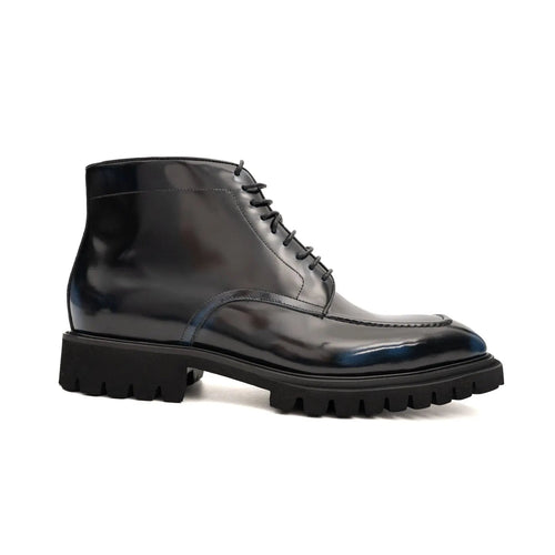 Black Apron-Toe Lace-Up Boots