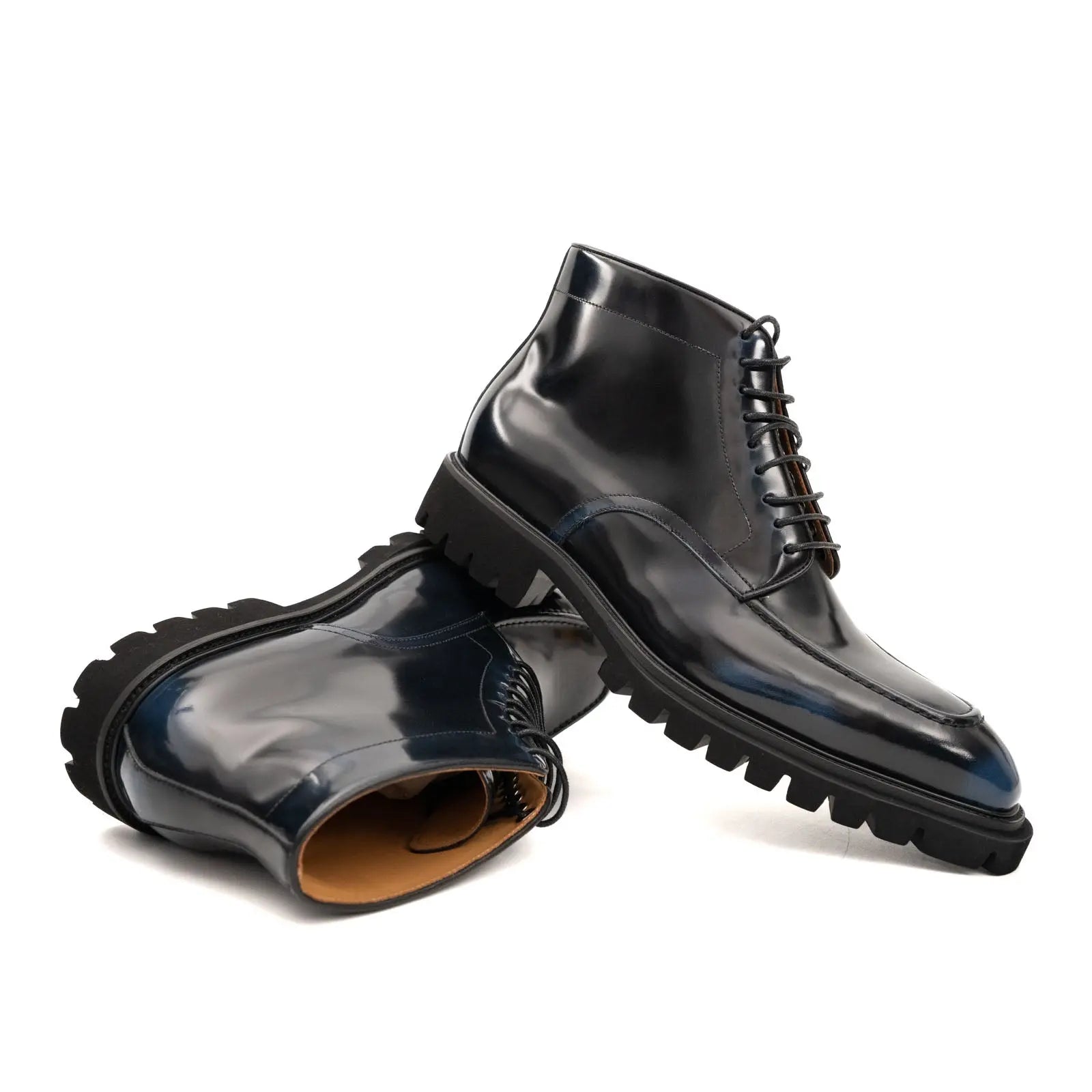 Black Apron-Toe Lace-Up Boots