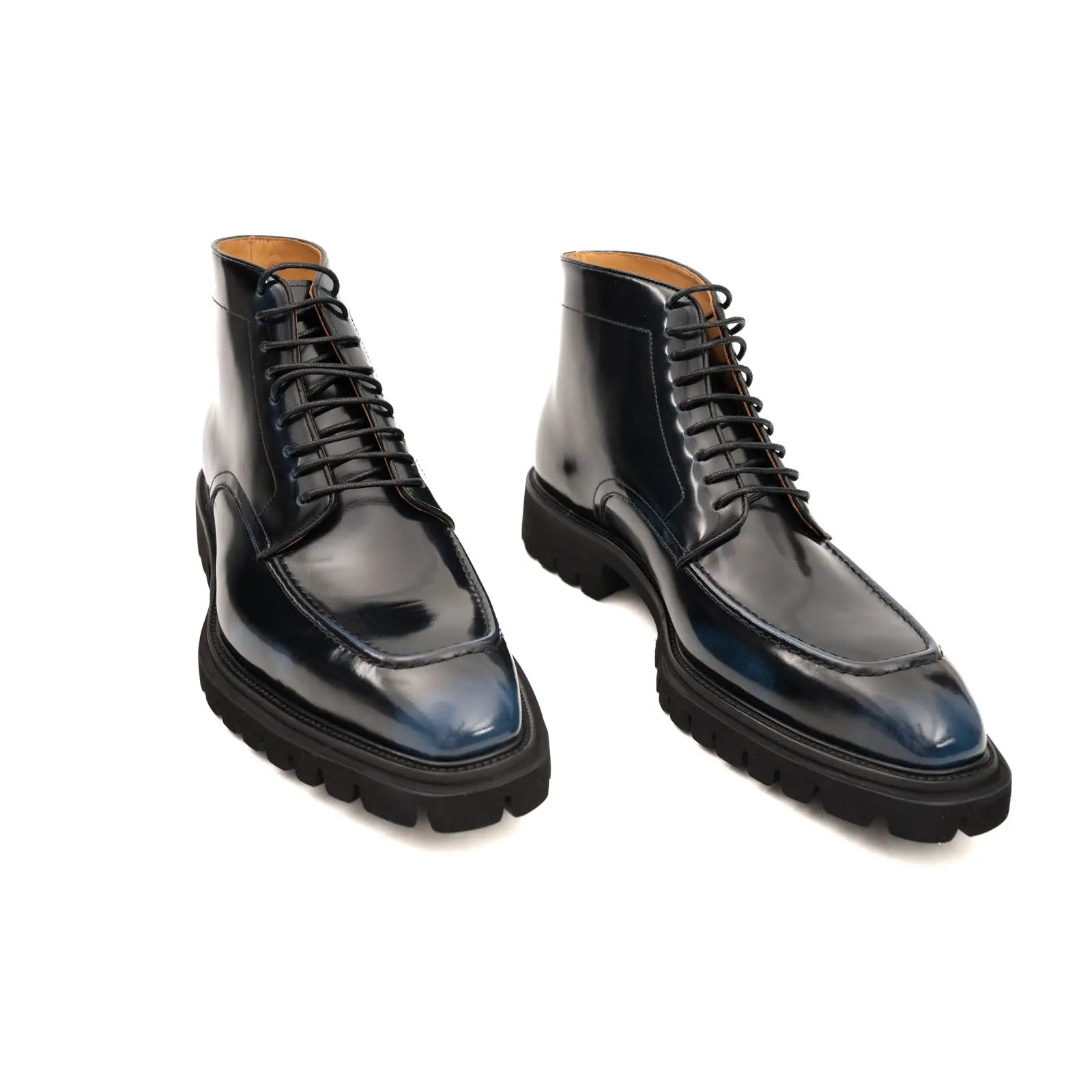 Black Apron-Toe Lace-Up Boots