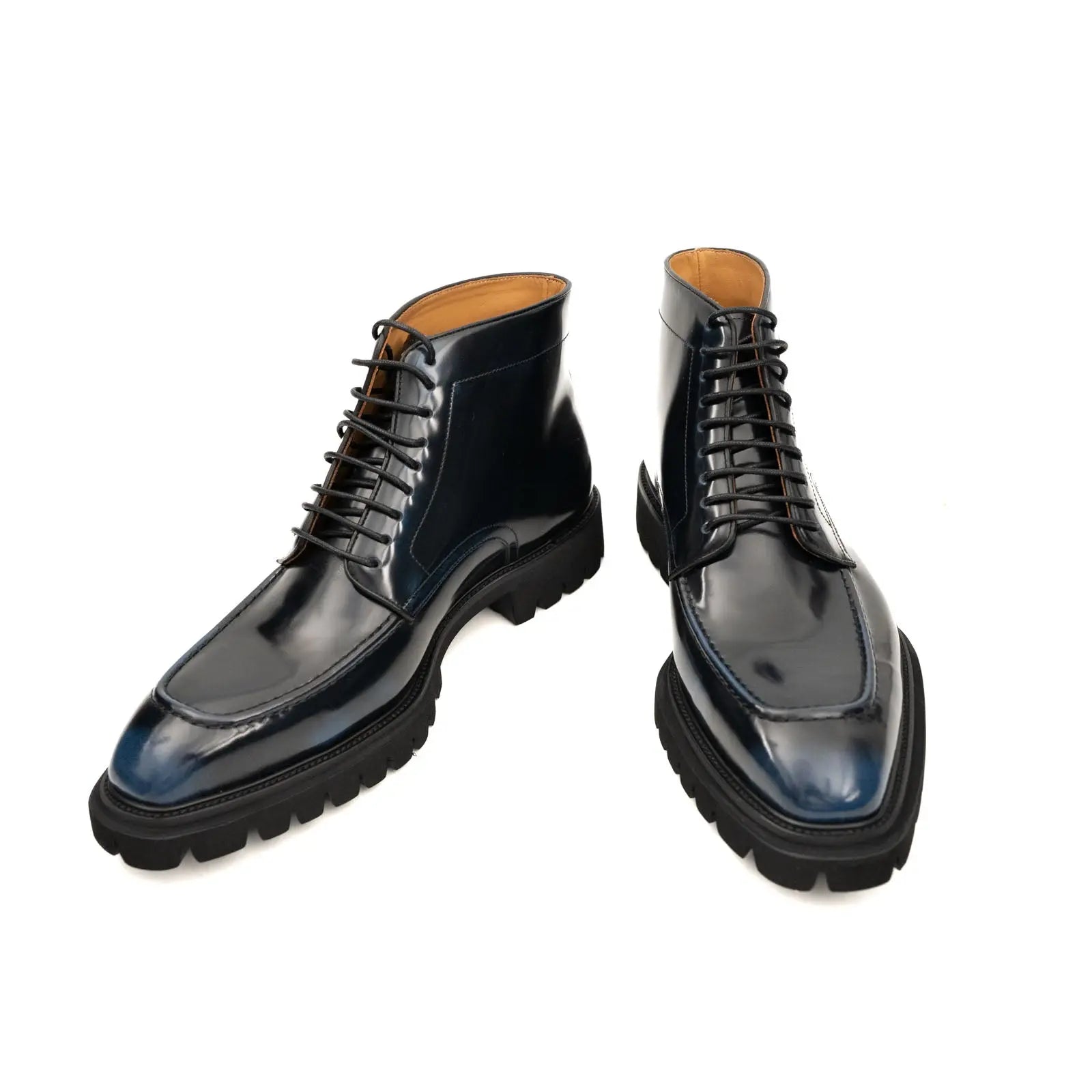 Black Apron-Toe Lace-Up Boots