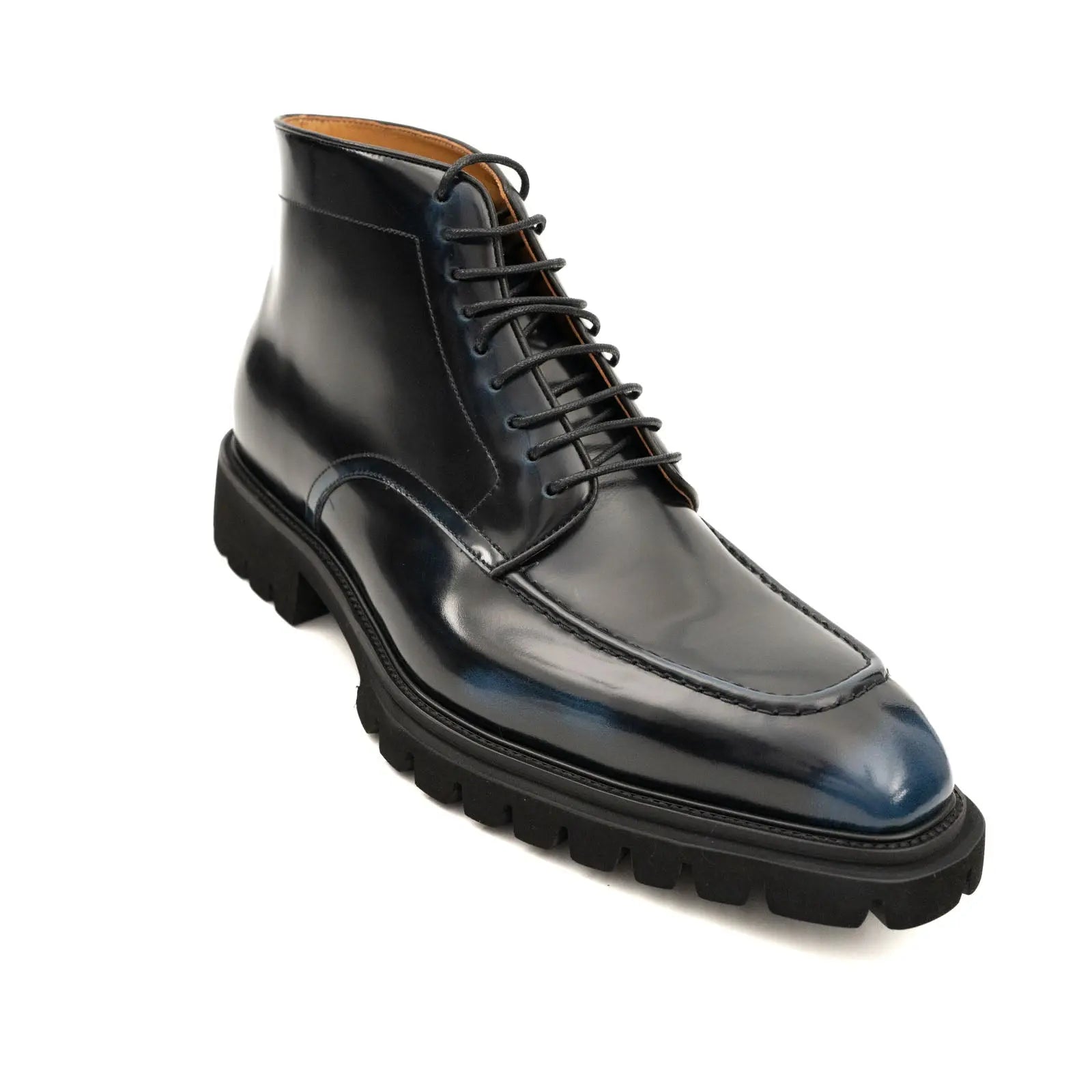 Black Apron-Toe Lace-Up Boots
