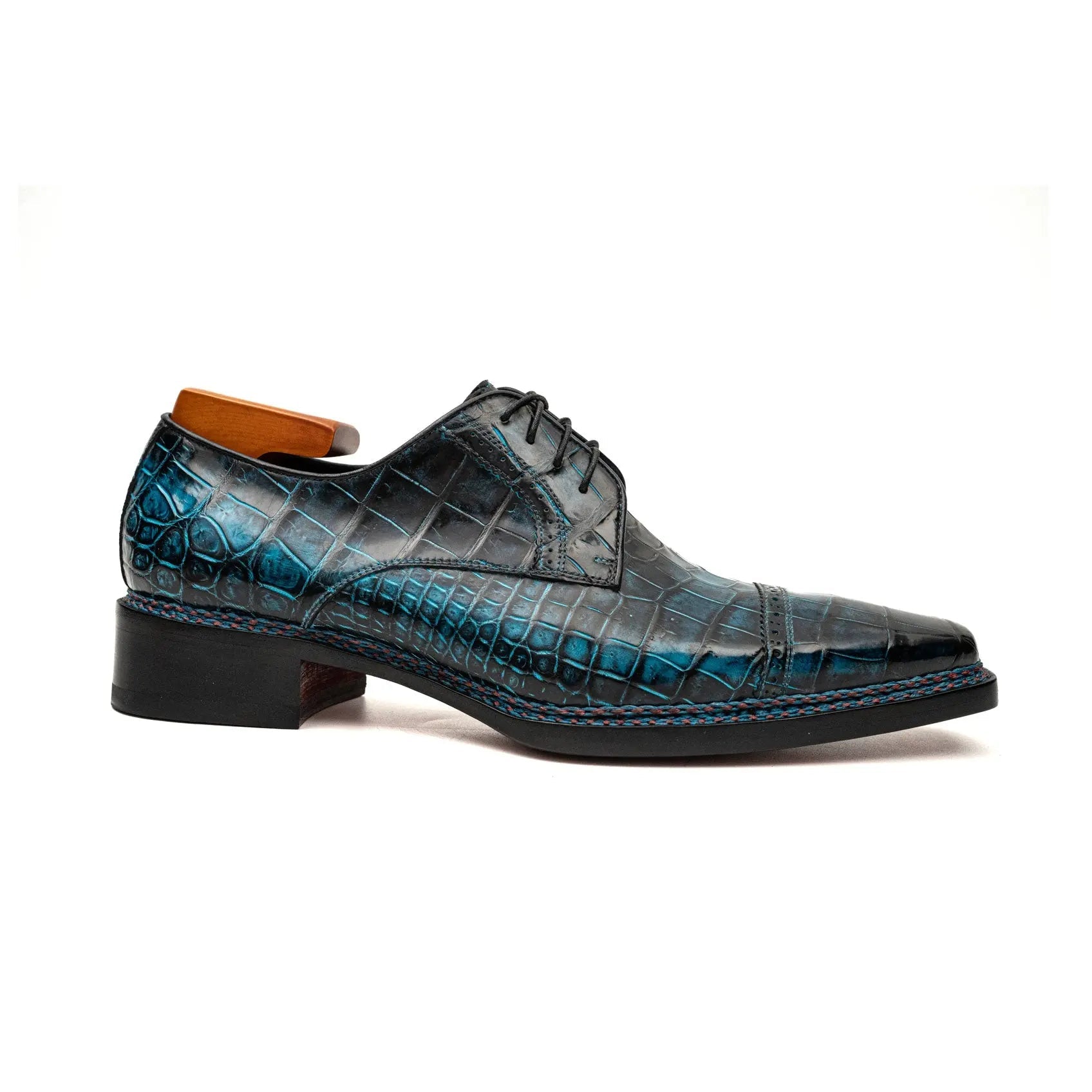 Blue Croc Cap-Toe Derby