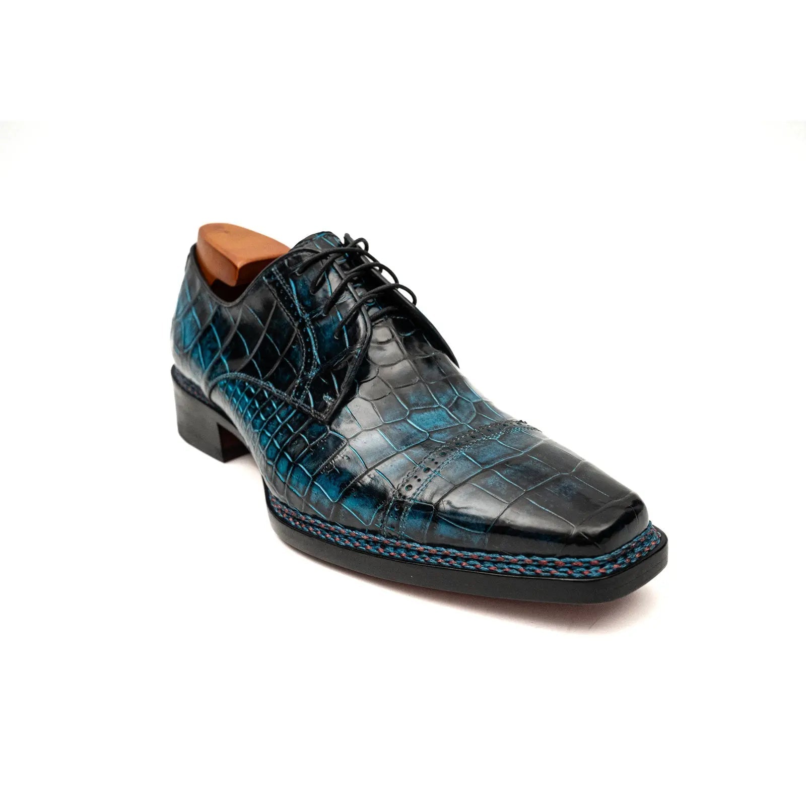 Blue Croc Cap-Toe Derby