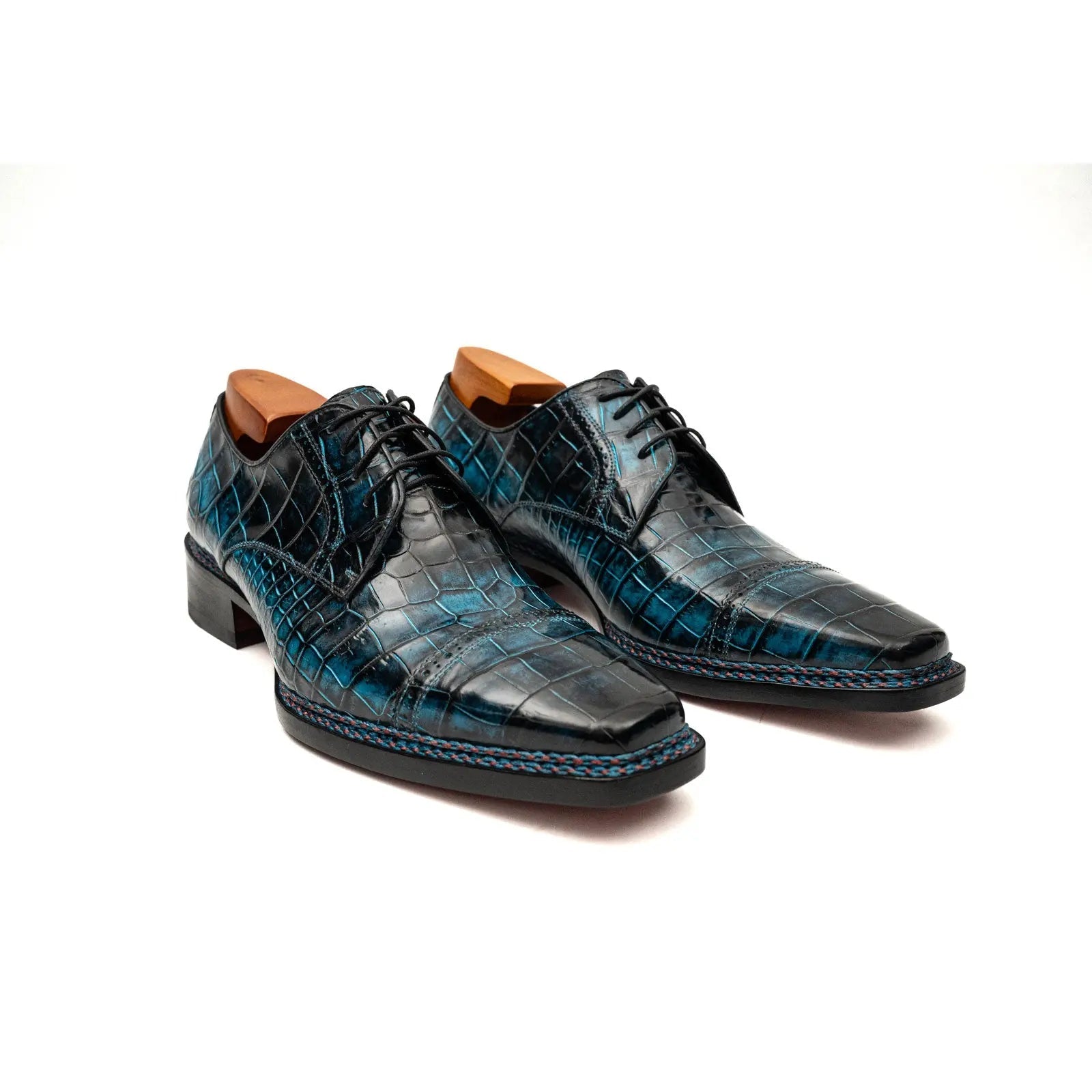 Blue Croc Cap-Toe Derby