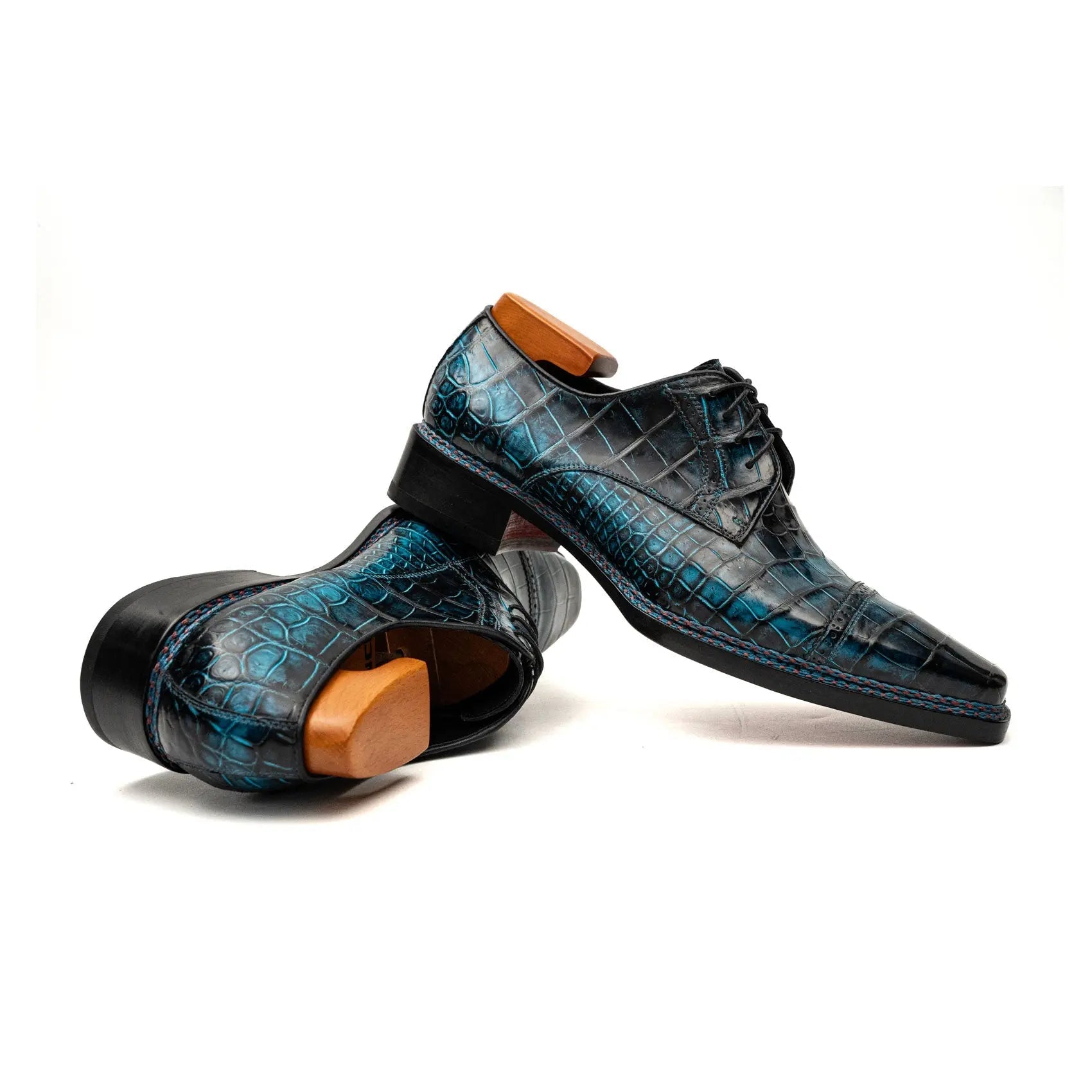 Blue Croc Cap-Toe Derby