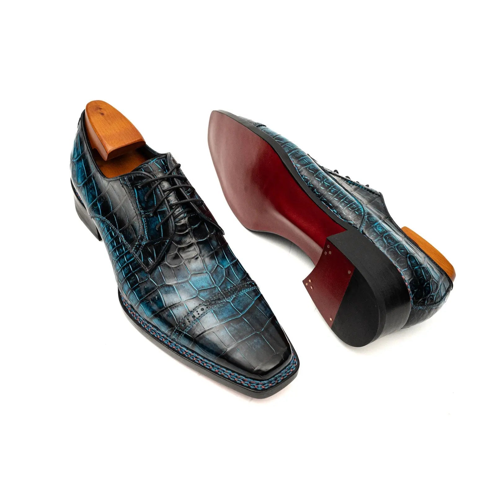 Blue Croc Cap-Toe Derby