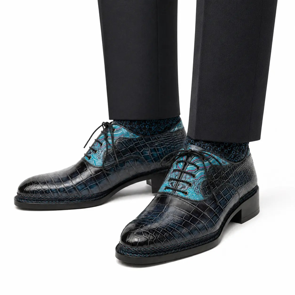 Blue Pattern Crocodile Norwegian Oxford