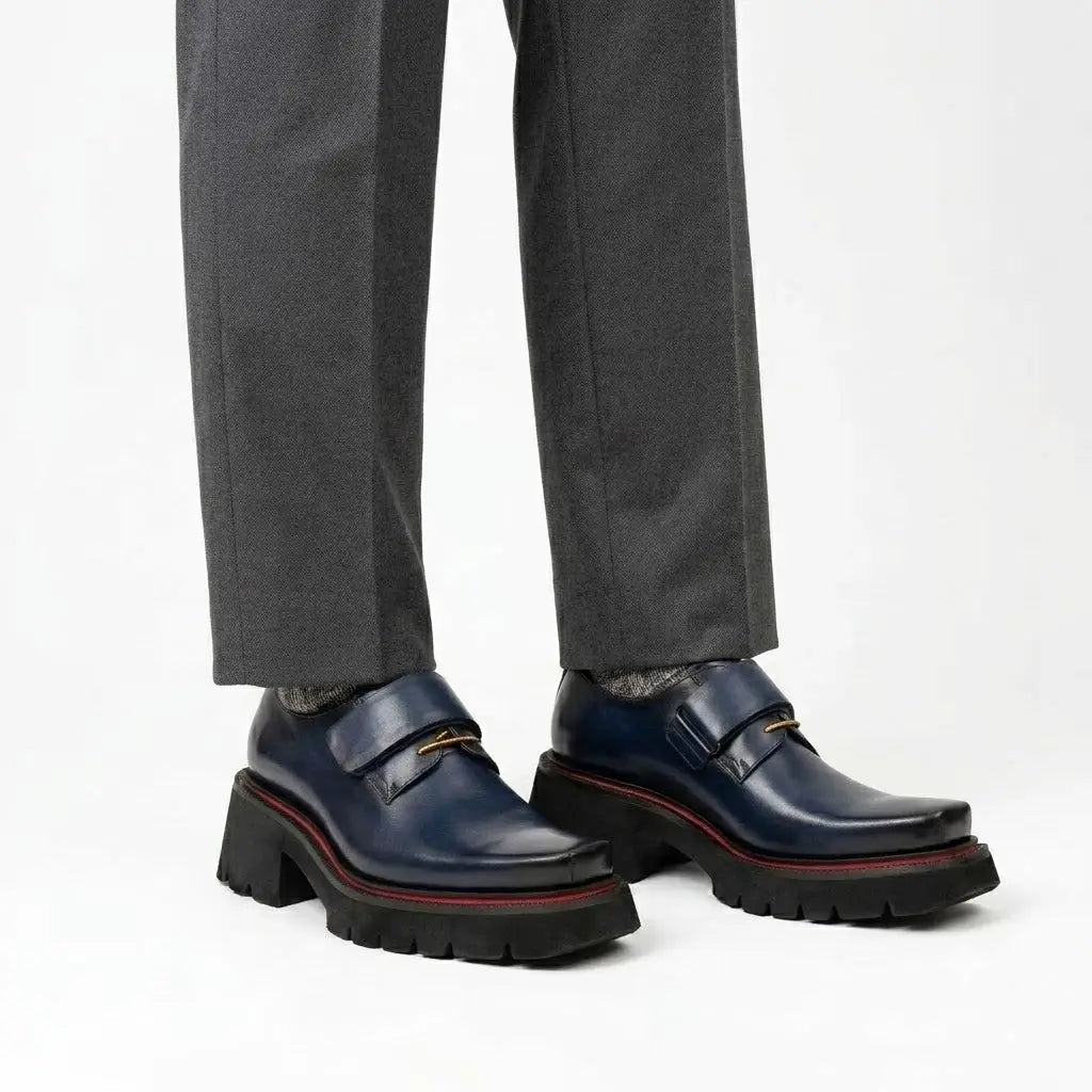 Blue Platform Strap Shoes for Men