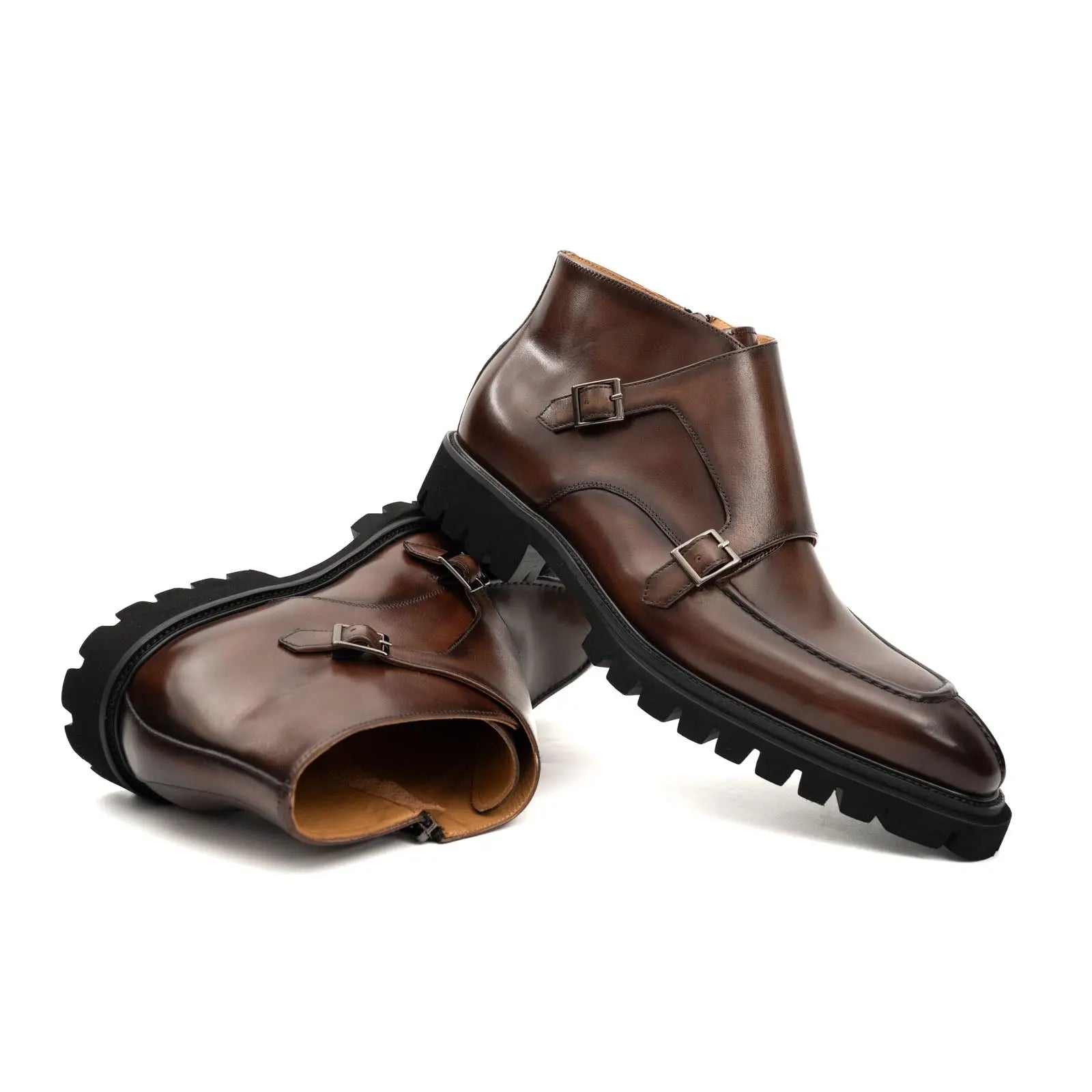 Brown Double Monk Strap Boots with Foam Sole