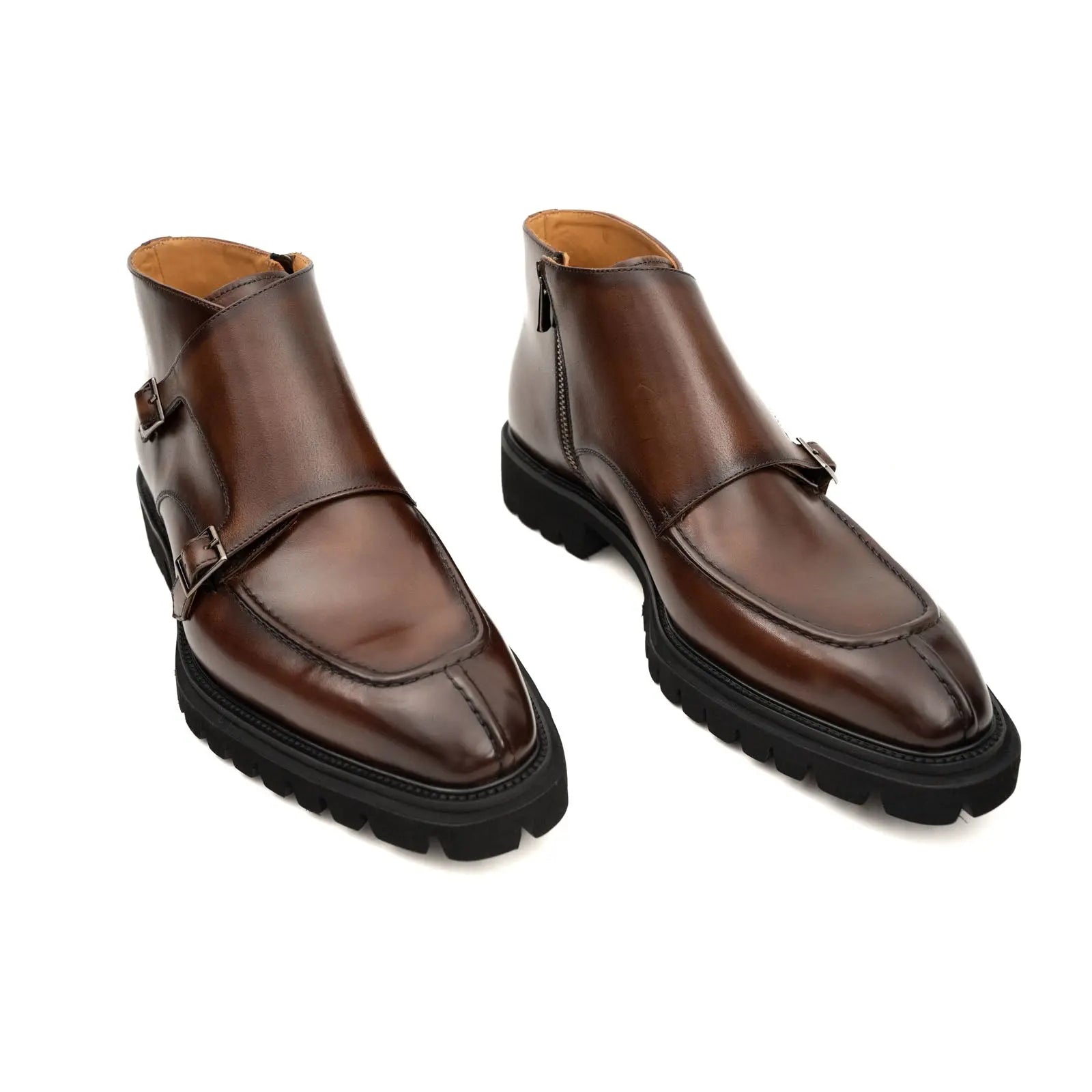 Brown Double Monk Strap Boots with Foam Sole