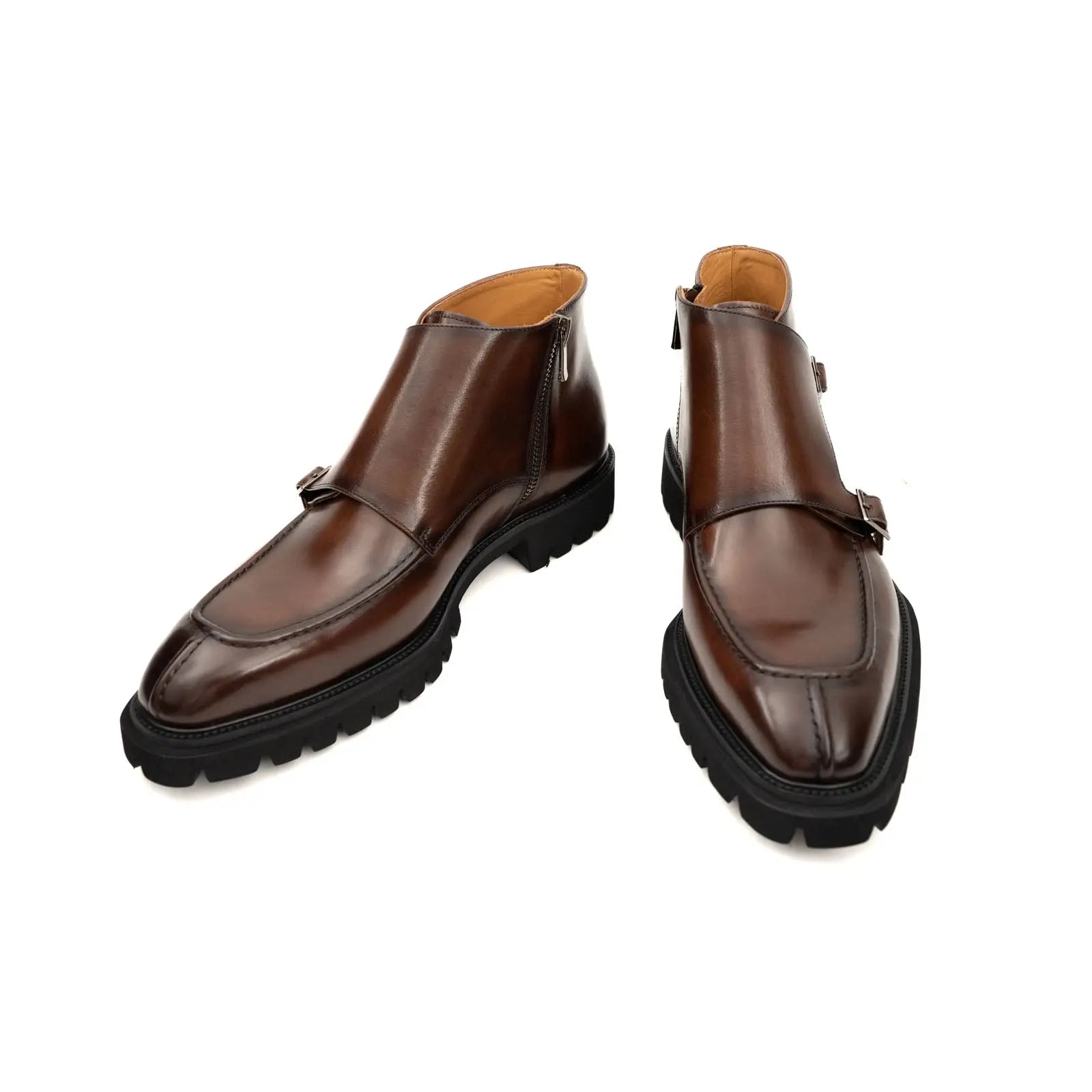 Brown Double Monk Strap Boots with Foam Sole