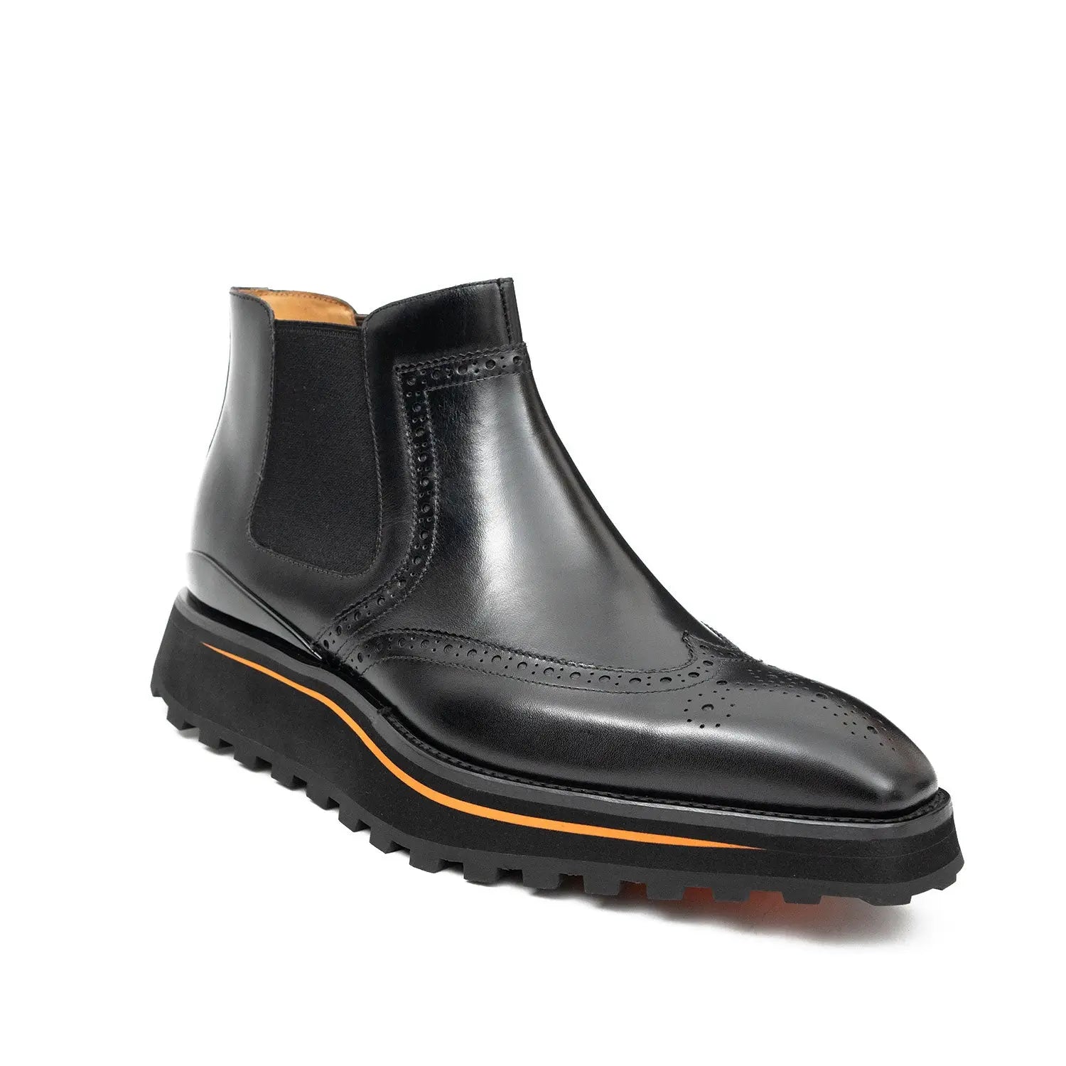 Black Wingtip Chelsea Boot
