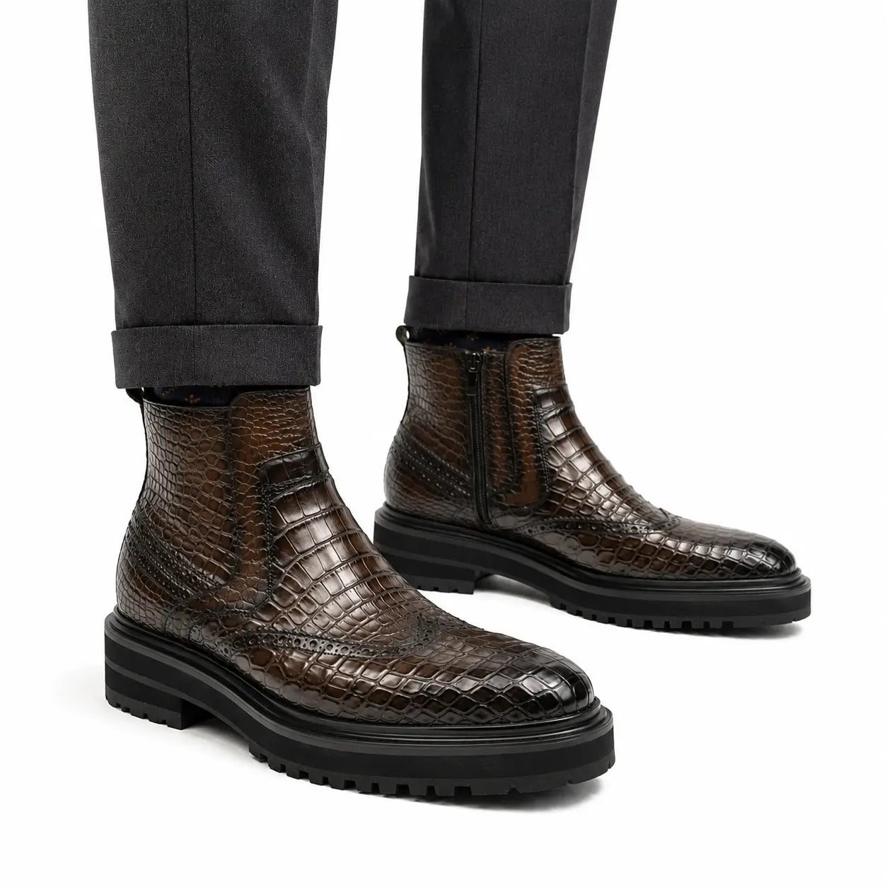 Brown Crocodile Chelsea Lug Boots