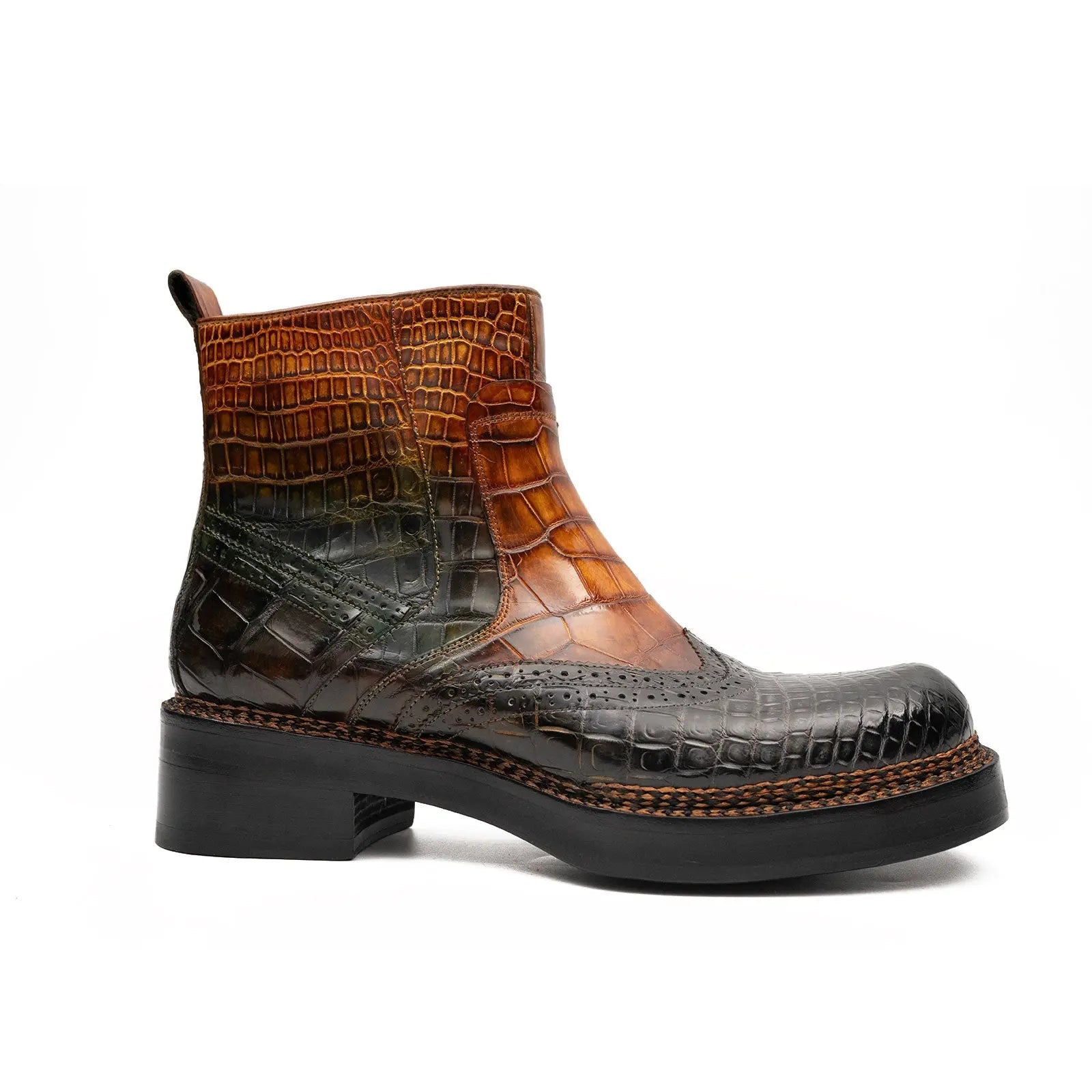 Cognac-Black Crocodile Chelsea Boot