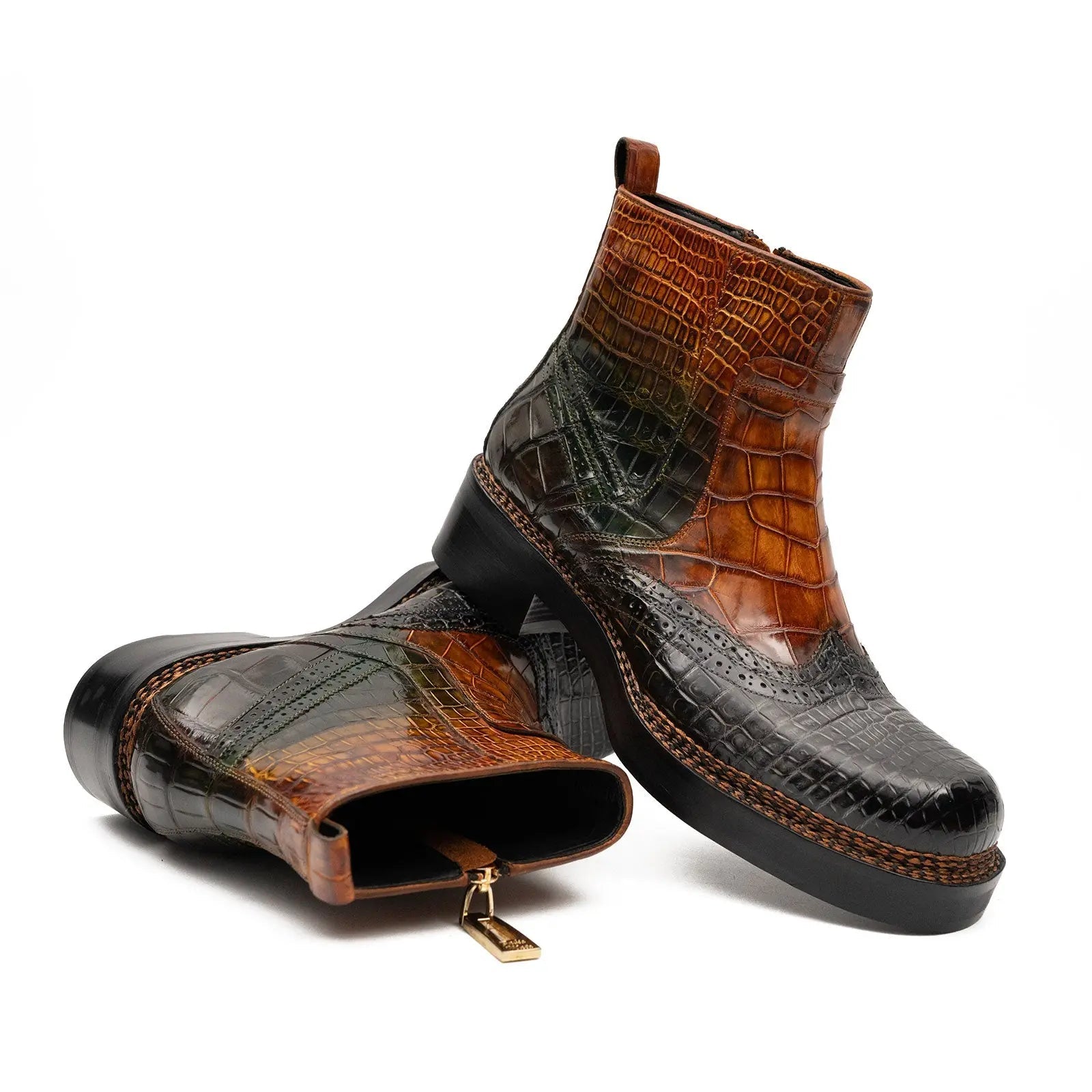 Cognac-Black Crocodile Chelsea Boot