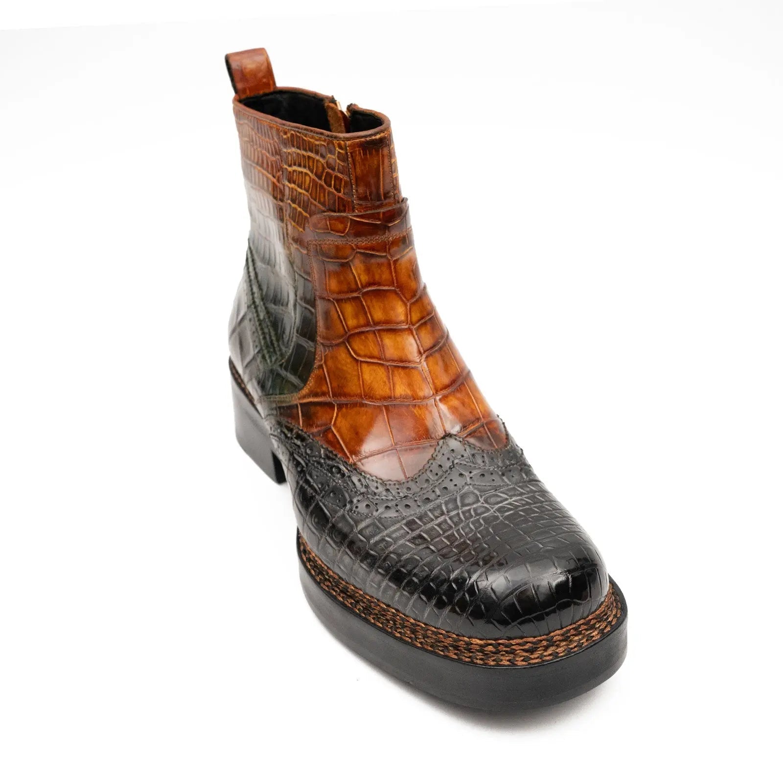 Cognac-Black Crocodile Chelsea Boot