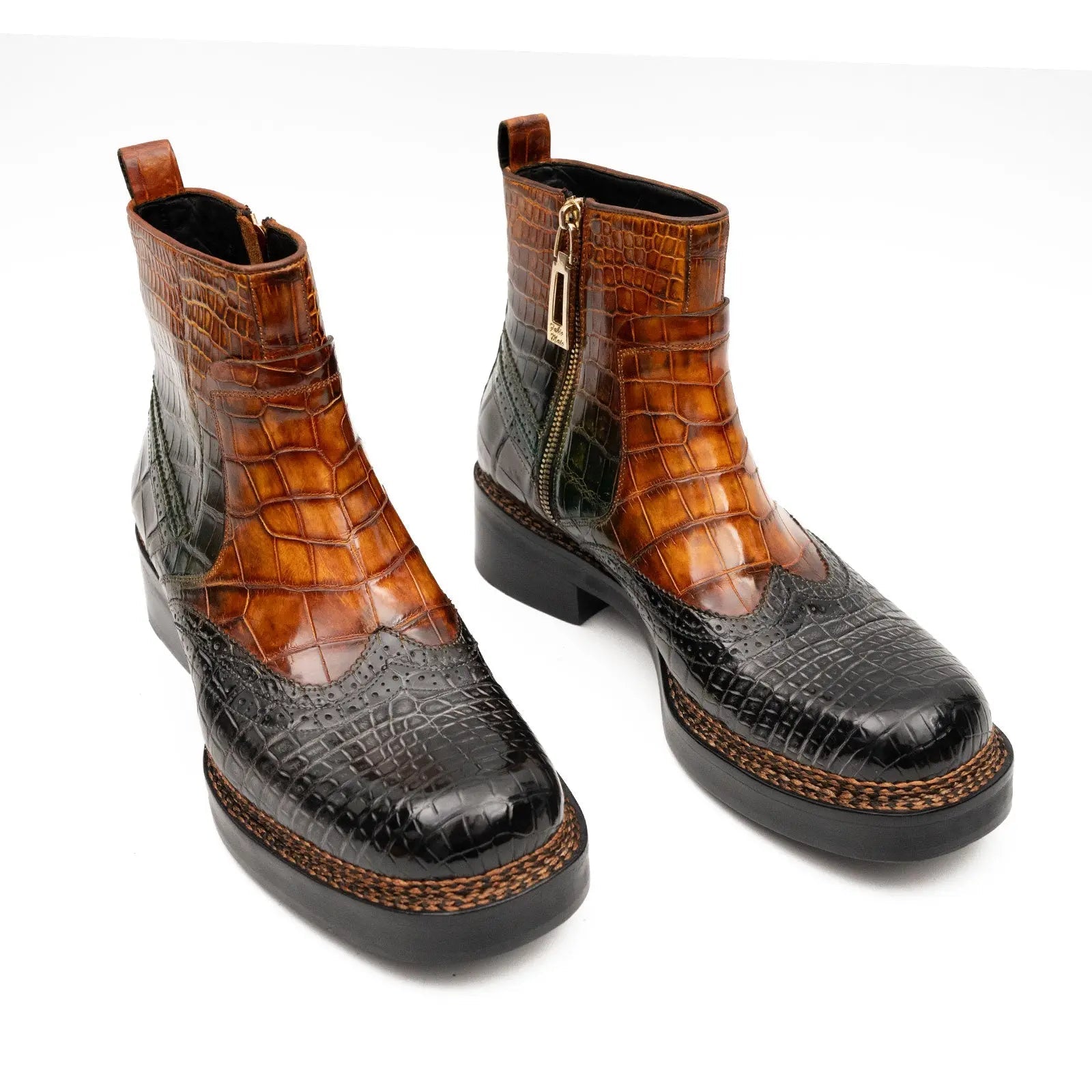 Cognac-Black Crocodile Chelsea Boot