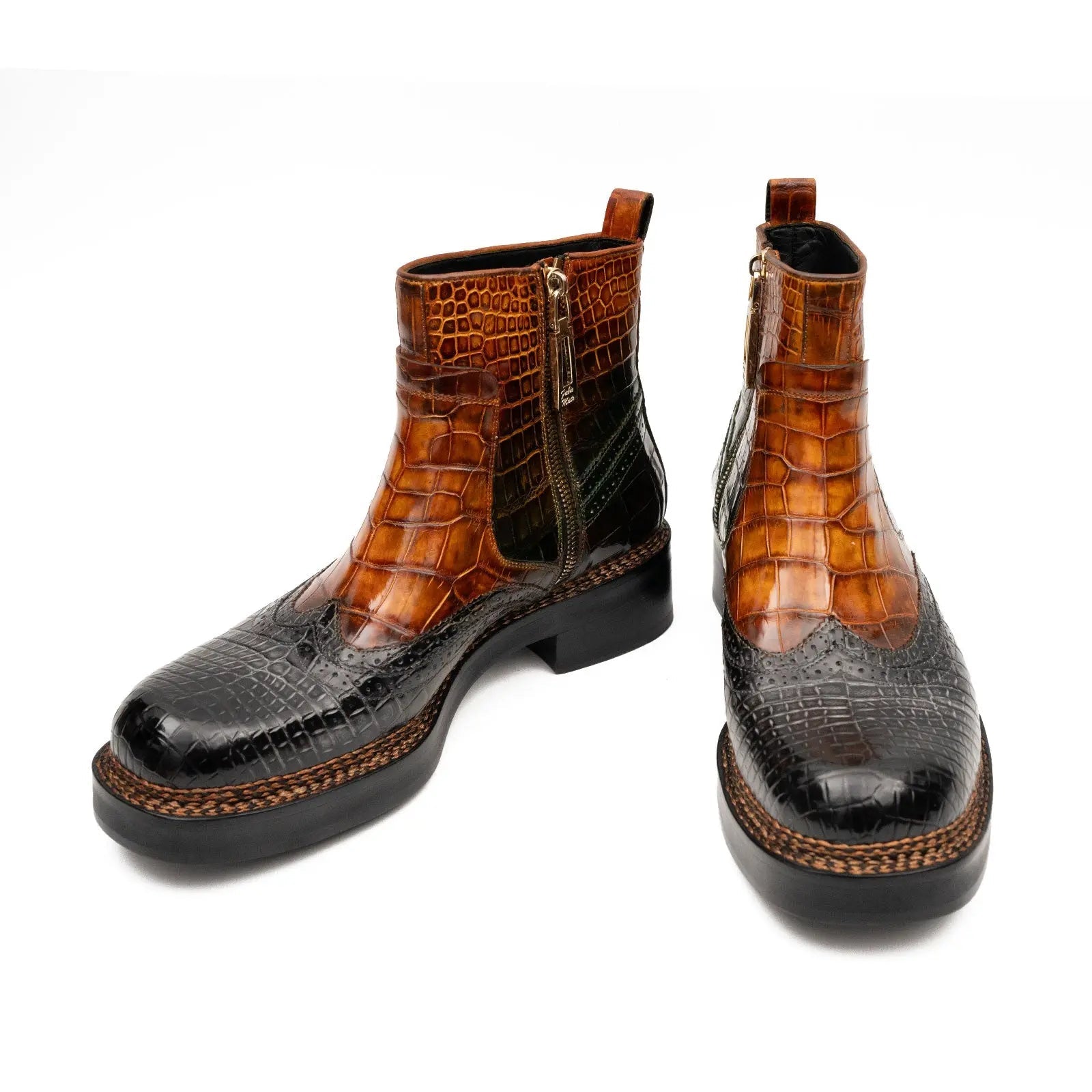 Cognac-Black Crocodile Chelsea Boot