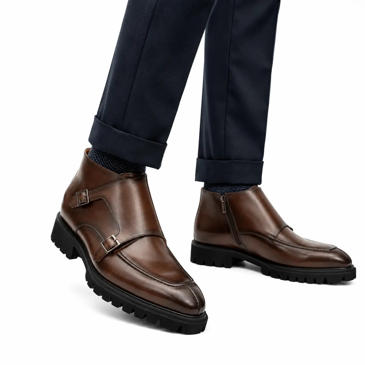 Brown Double Monk Strap Boots with Foam Sole