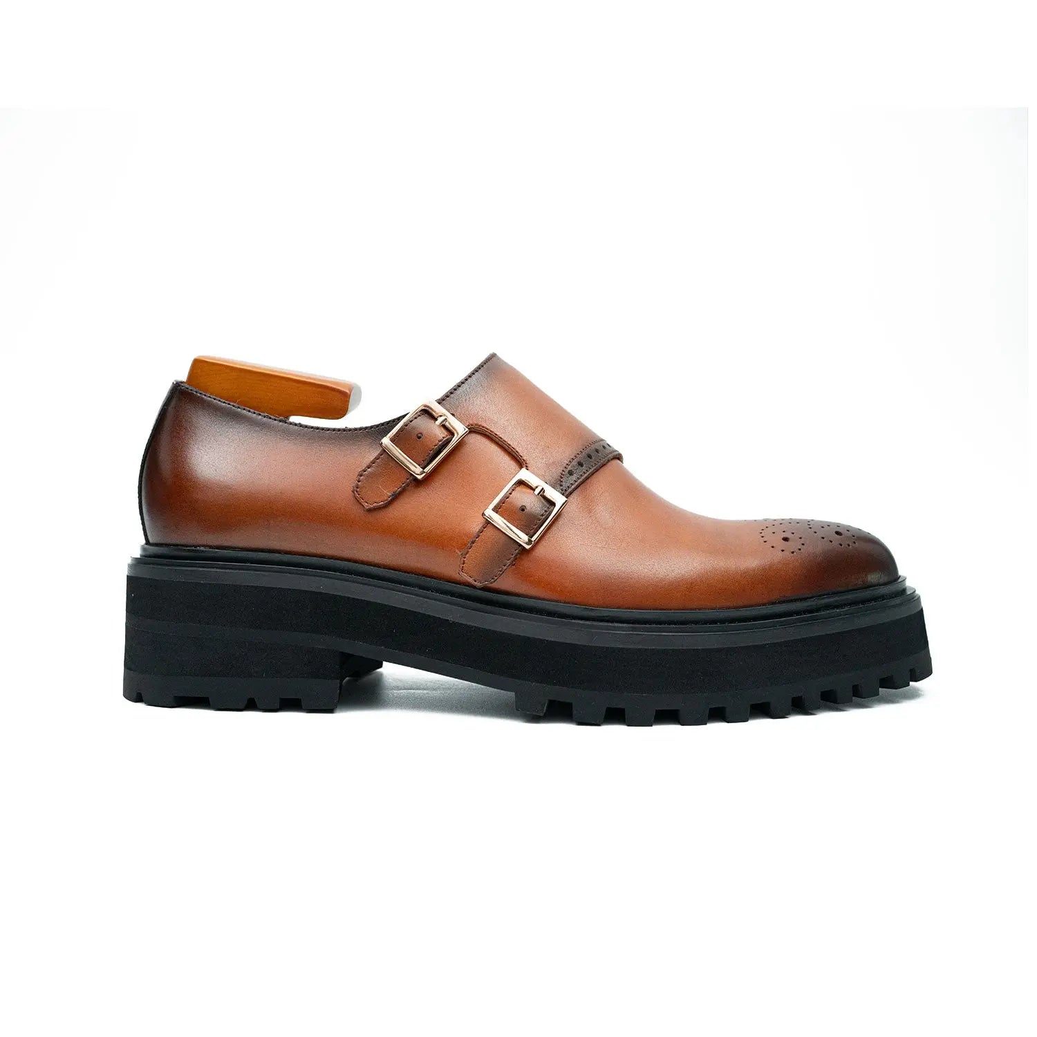 Cognac Double Monk Lug Shoe