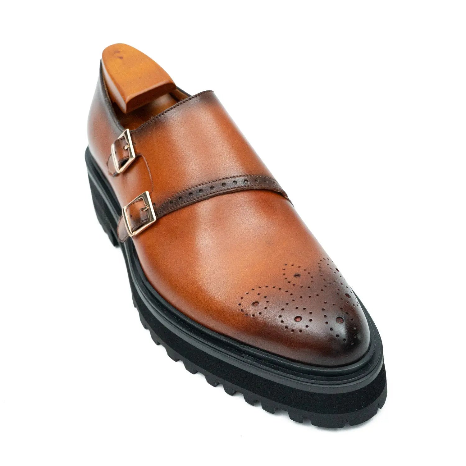 Cognac Double Monk Lug Shoe