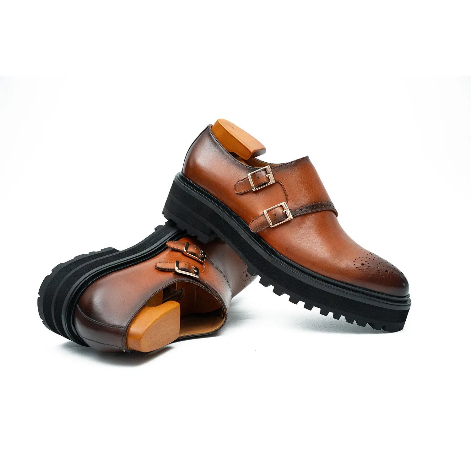 Cognac Double Monk Lug Shoe