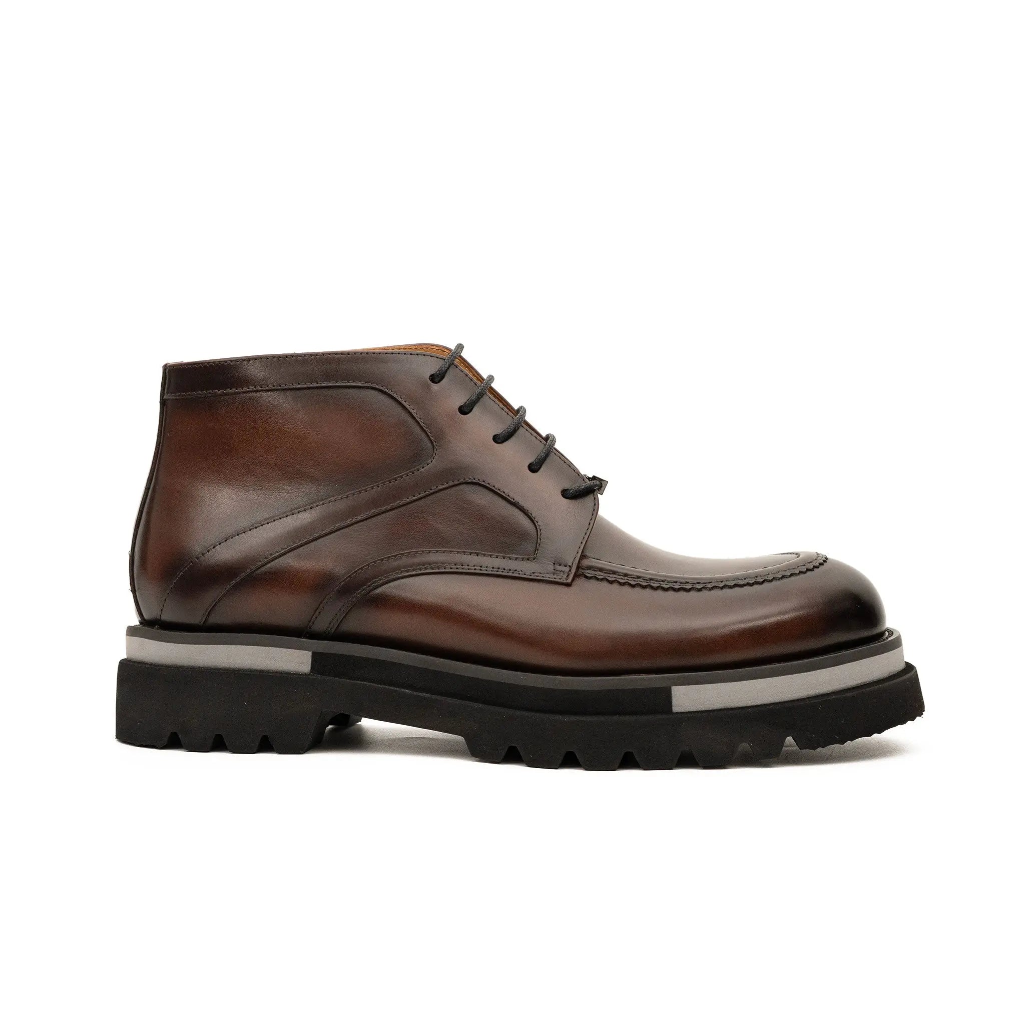 Brown Leather Lace-Up Ankle Boots