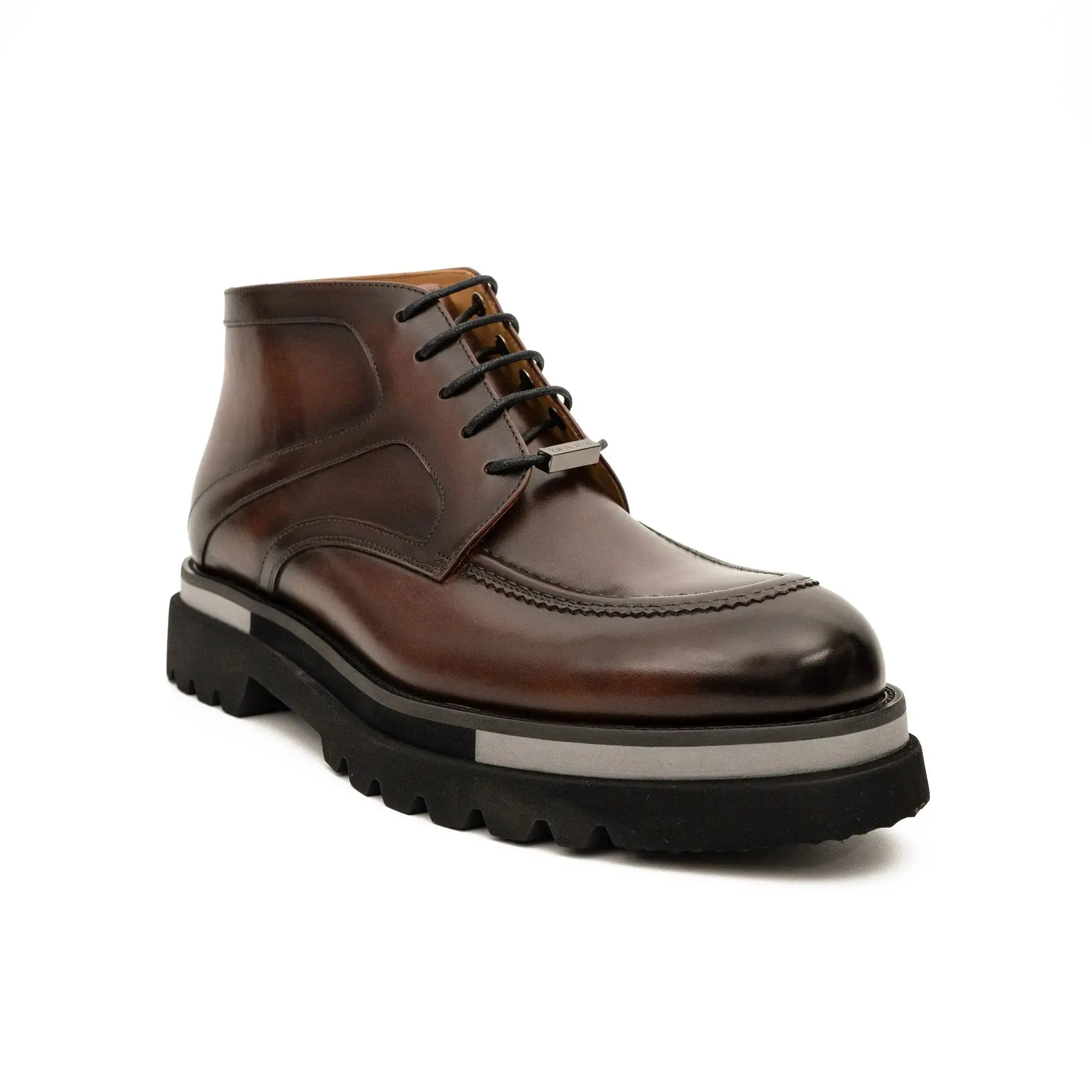 Brown Leather Lace-Up Ankle Boots