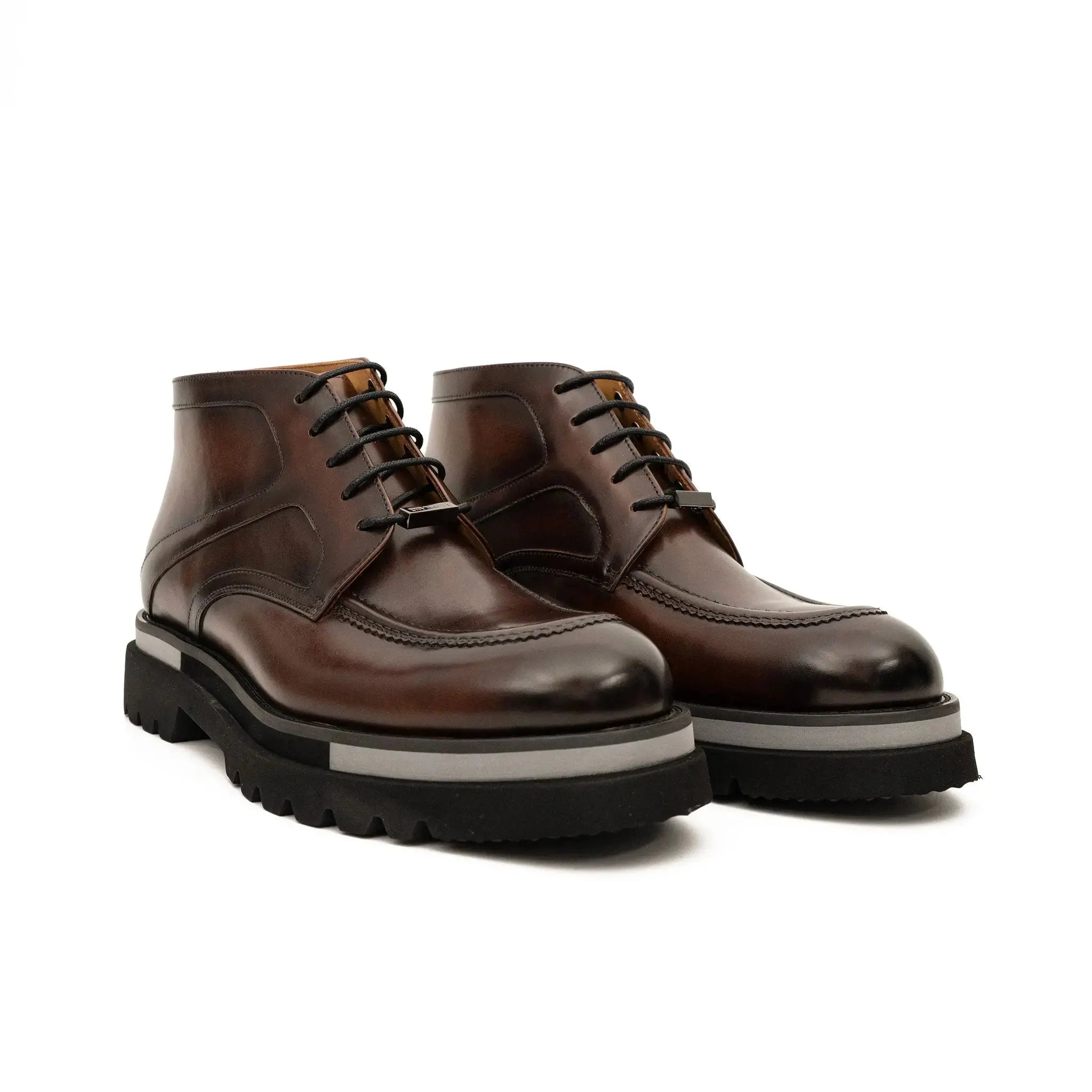 Brown Leather Lace-Up Ankle Boots