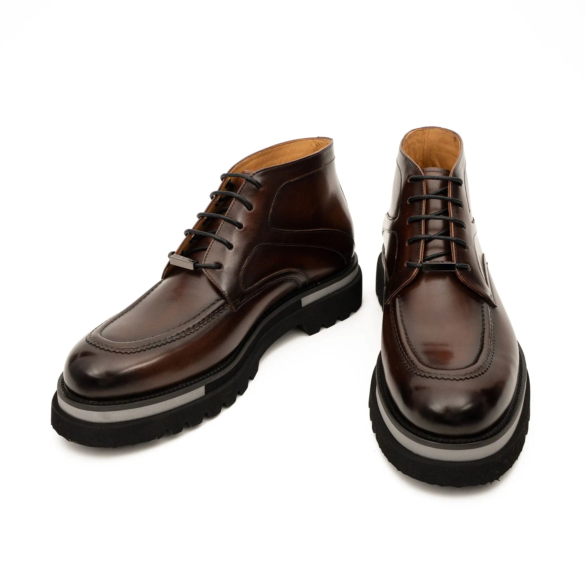 Brown Leather Lace-Up Ankle Boots