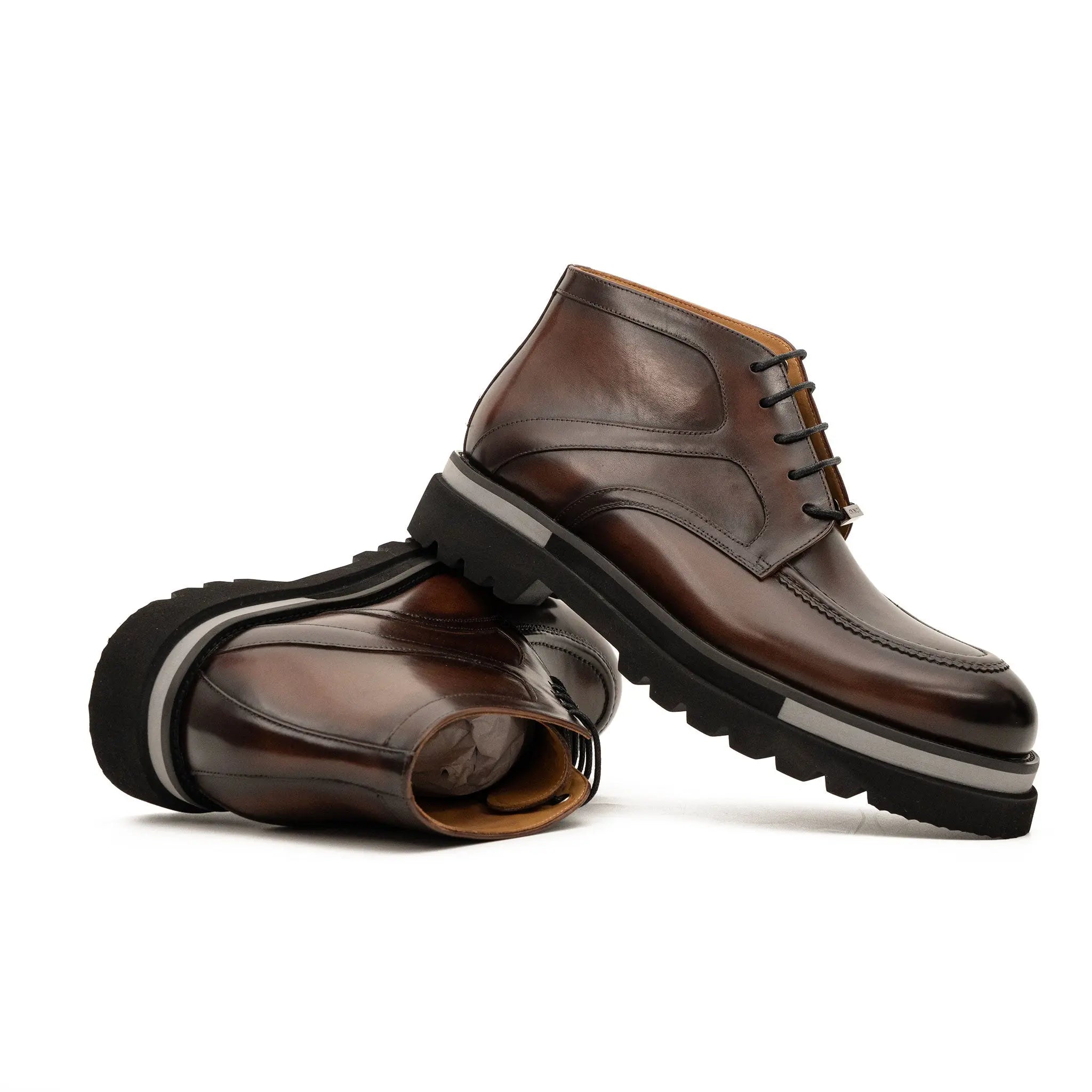 Brown Leather Lace-Up Ankle Boots
